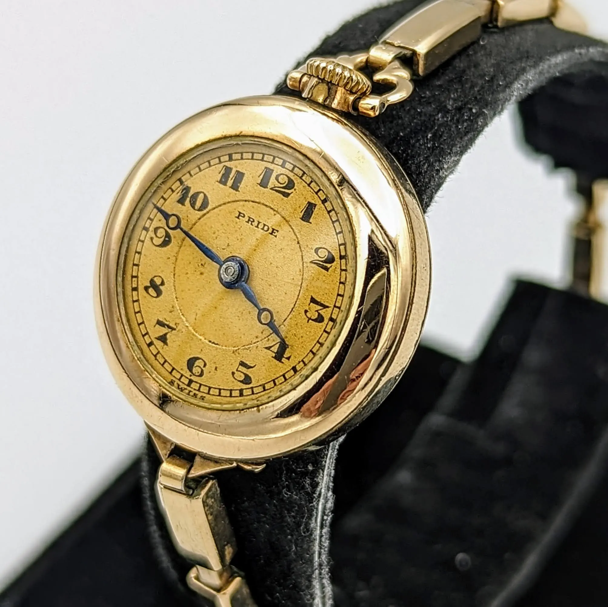 1890s PRIDE Transitional Wristwatch Swiss Movement 15 Jewels 2 Adjustments 12K GF