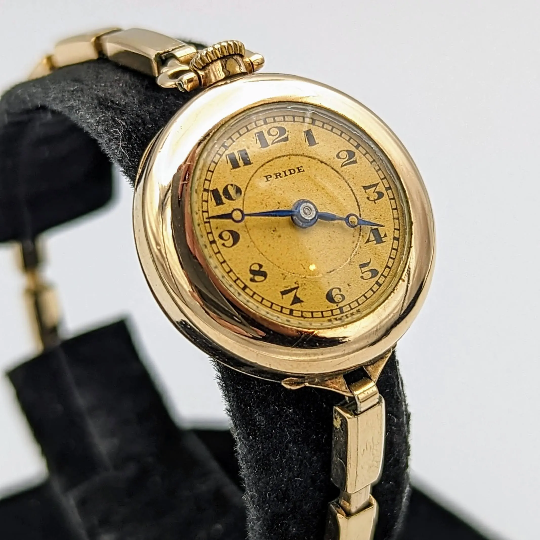 1890s PRIDE Transitional Wristwatch Swiss Movement 15 Jewels 2 Adjustments 12K GF