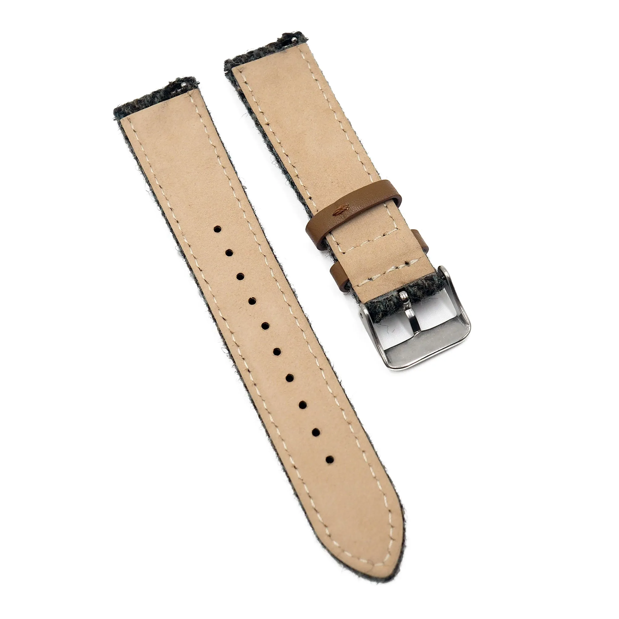 18mm, 20mm, 22mm Harris Tweed Style Phthalo Green Fabric Watch Strap