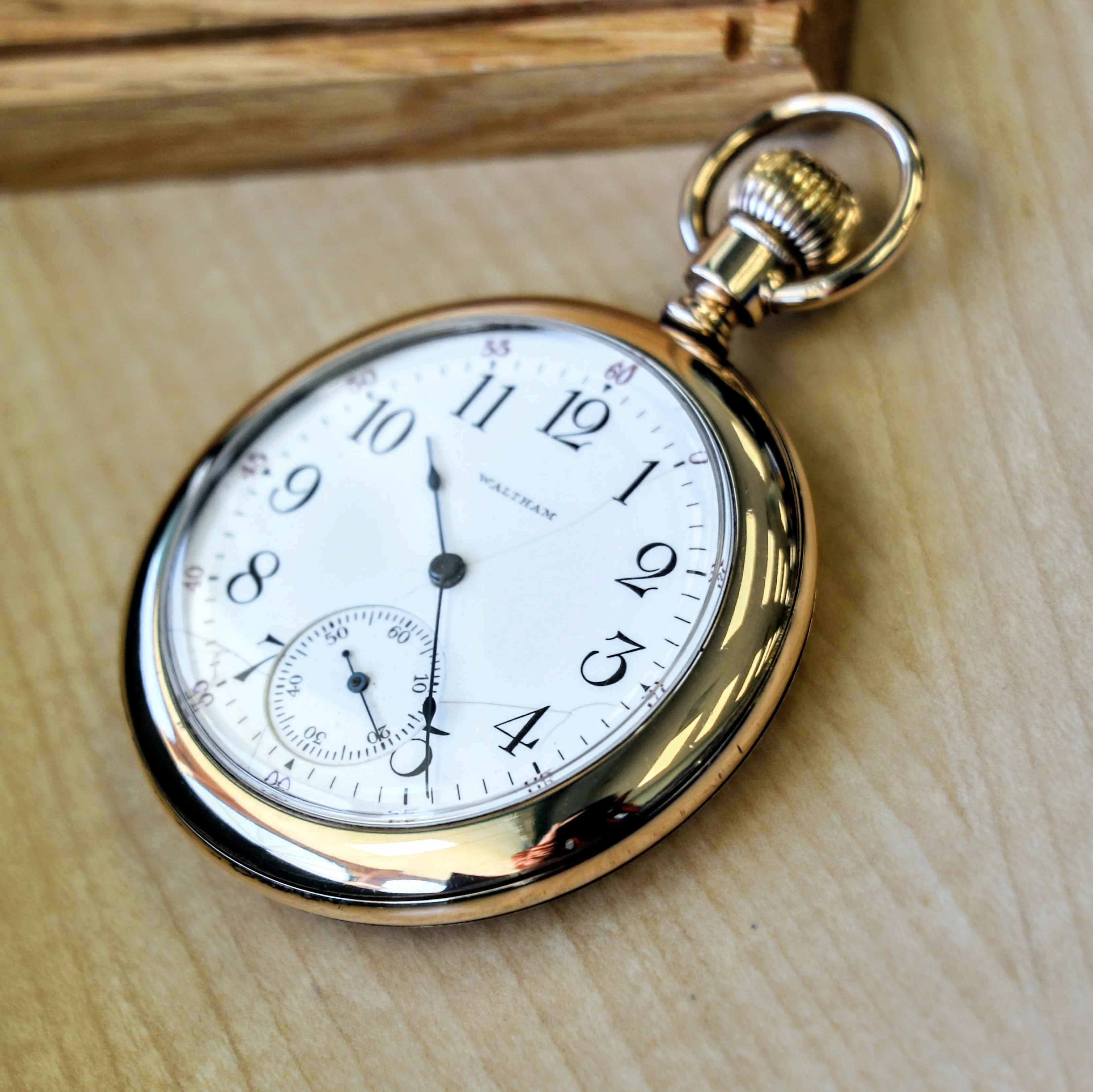 1907 WALTHAM Pocket Watch 12s Openface 7 Jewels Grade 210 14K Yellow GF