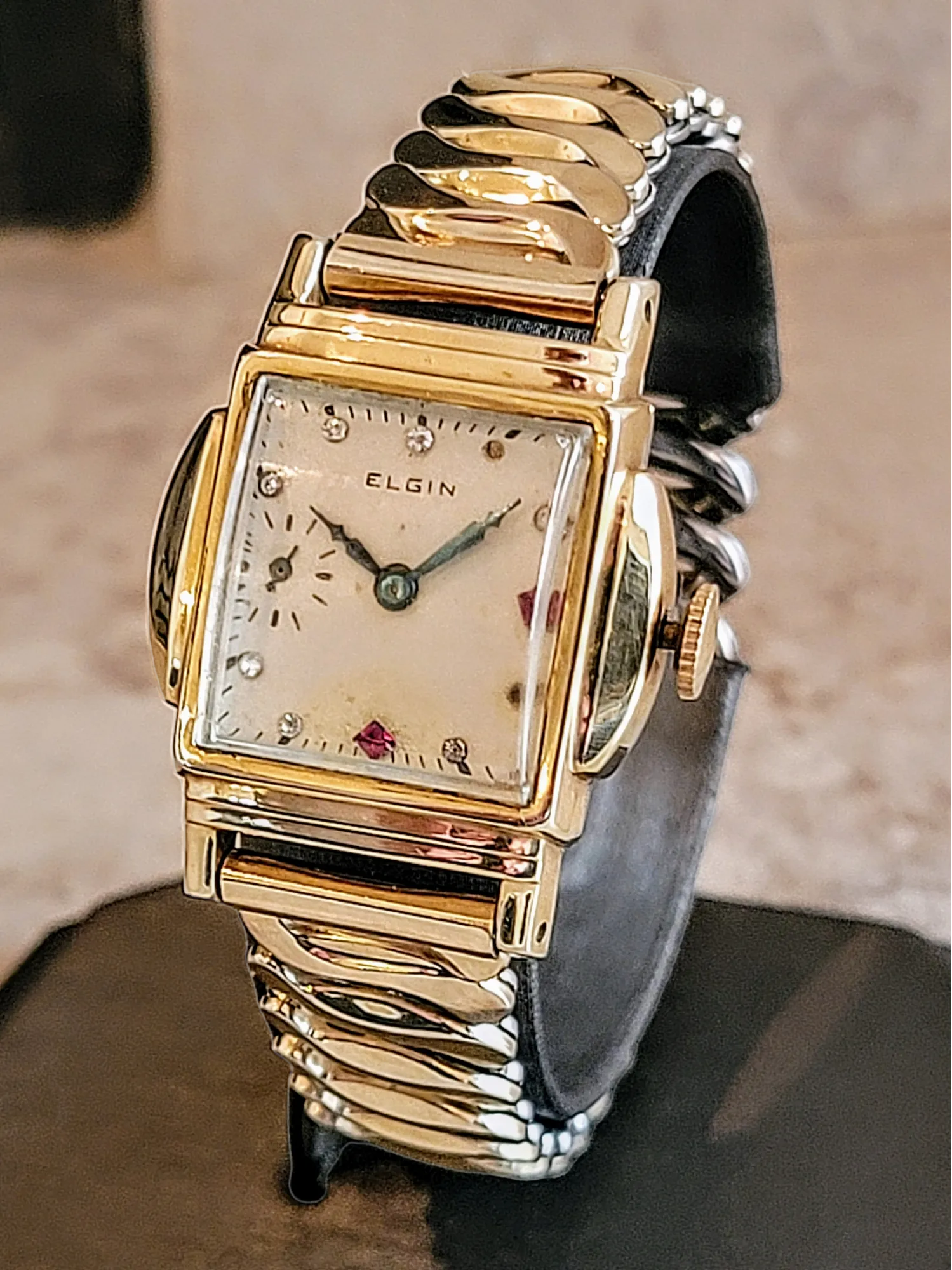 1920 ELGIN Watch Diamond & Ruby Dial Wristwatch Grade 431 U.S.A.