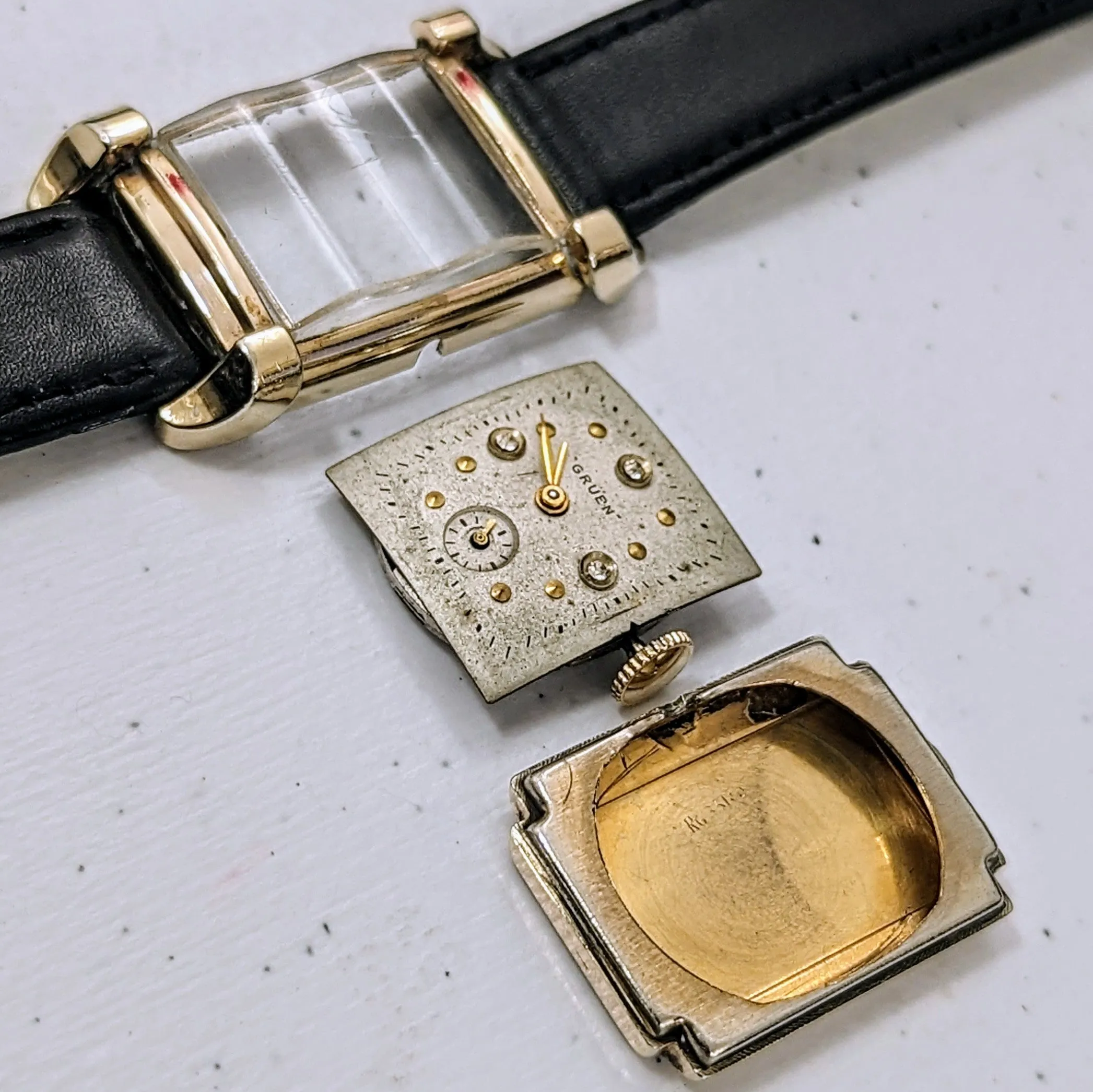 1940 GRUEN Watch Fancy Lugs - Diamond Dial Vintage Manual Wristwatch - In BOX!