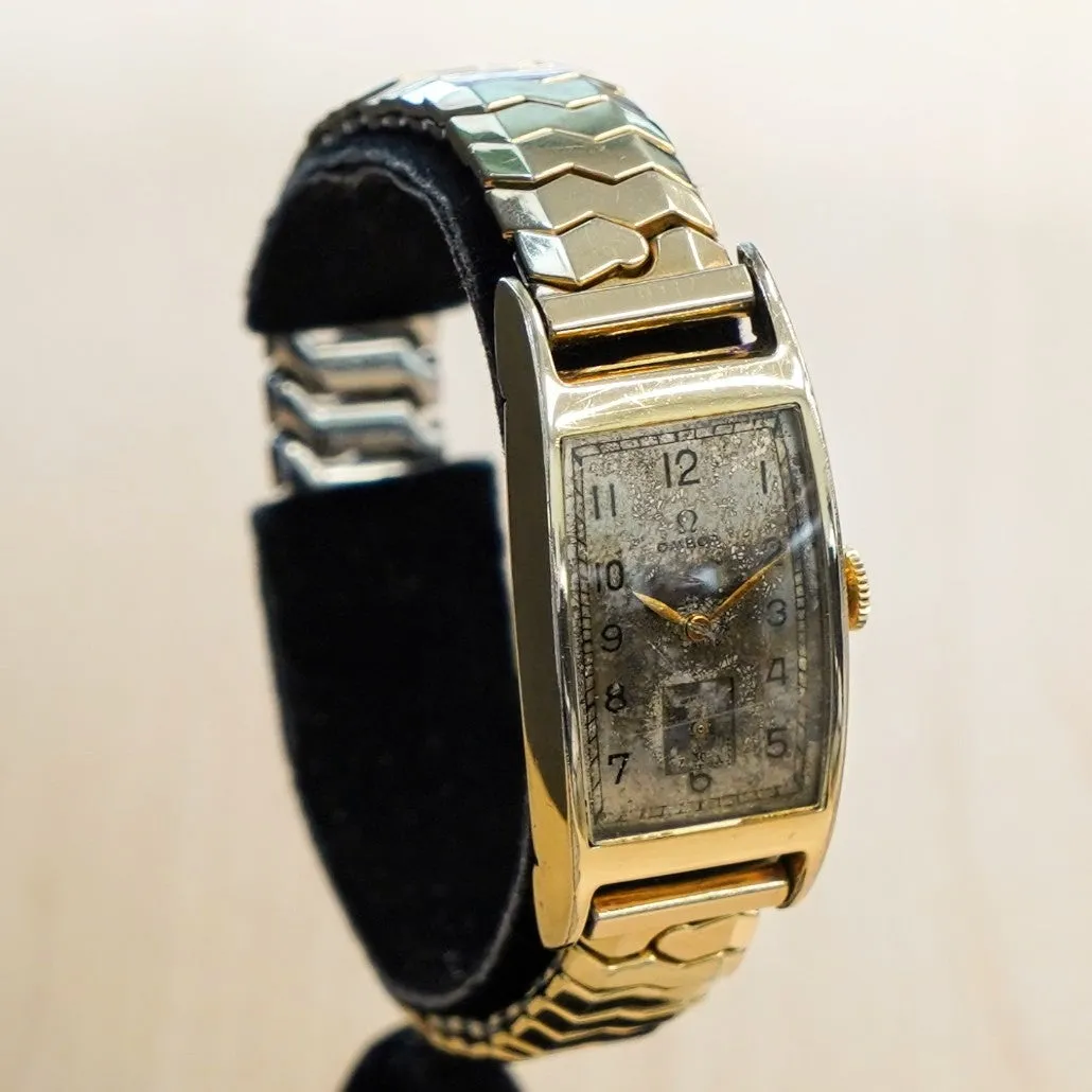 1945 OMEGA Watch 17 Jewels Cal. R17.8 Tank Case Vintage Swiss Wristwatch 14K G.F.