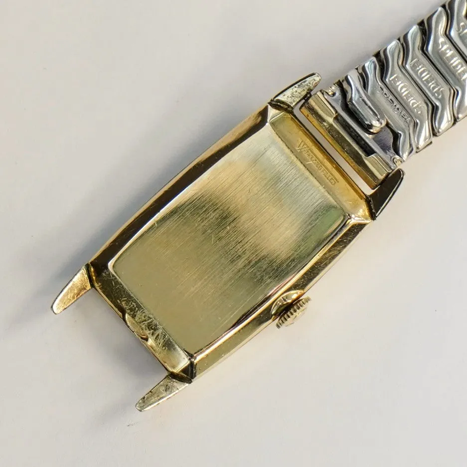 1945 OMEGA Watch 17 Jewels Cal. R17.8 Tank Case Vintage Swiss Wristwatch 14K G.F.