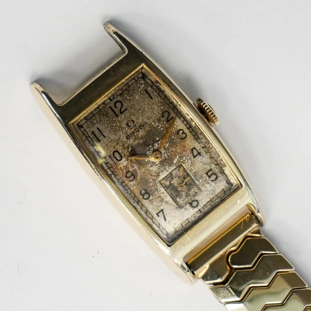 1945 OMEGA Watch 17 Jewels Cal. R17.8 Tank Case Vintage Swiss Wristwatch 14K G.F.
