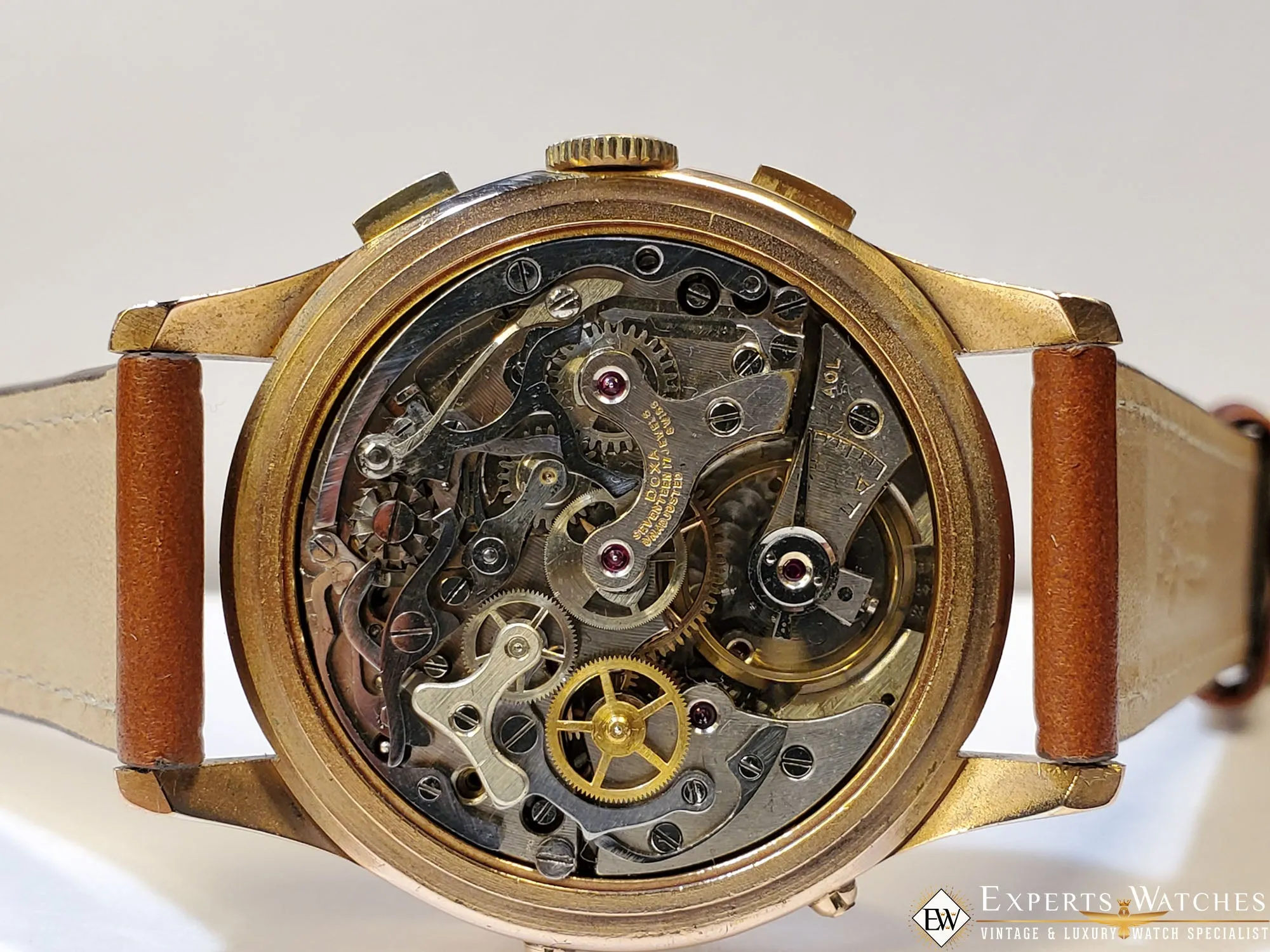 1950s Vintage DOXA VALJOUX 72C Triple Date Day Calendar Chronograph Gold Watch