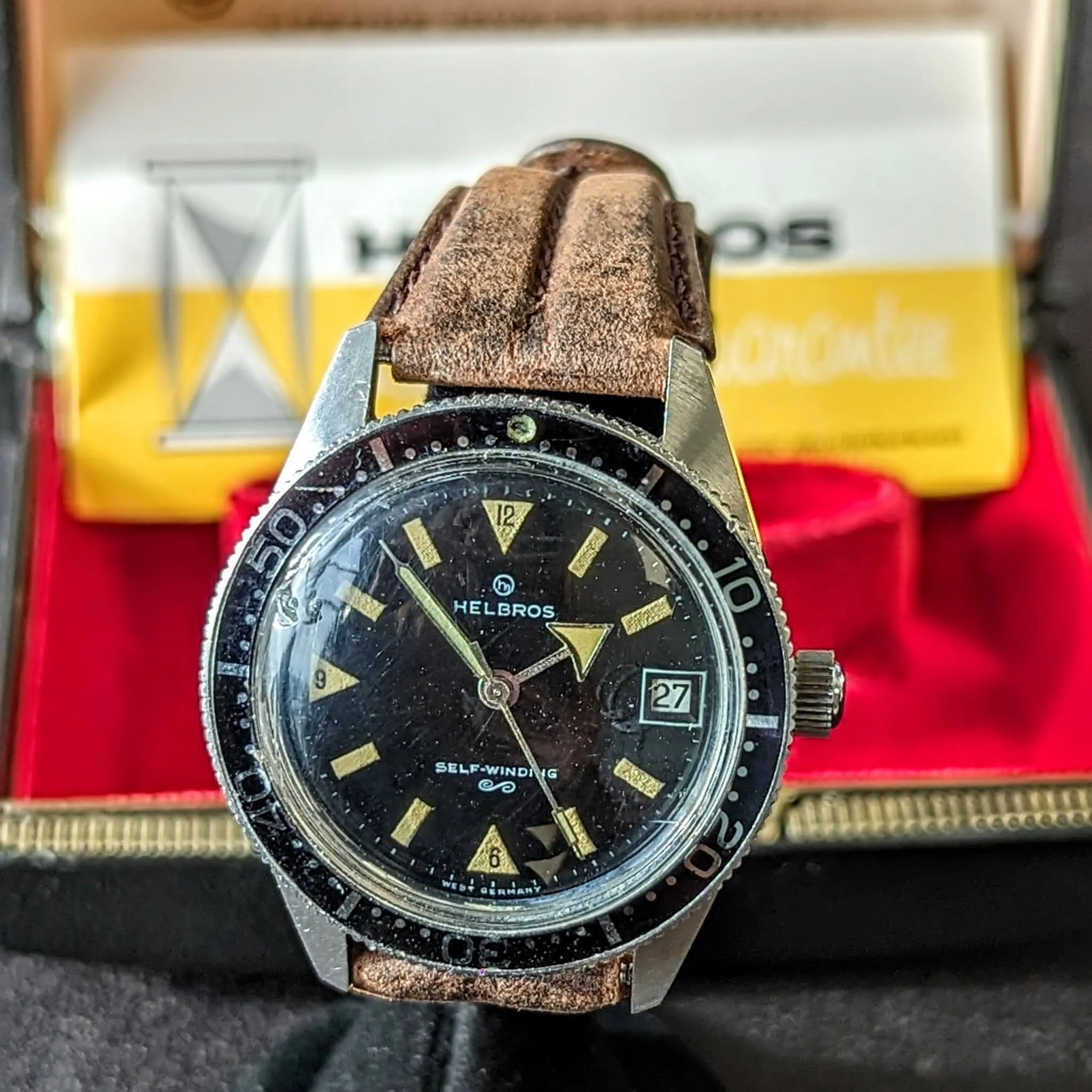 1960s HELBROS Invincible Skin Diver Automatic Wristwatch 17 Jewels Cal. PUW 1461 Germany Made