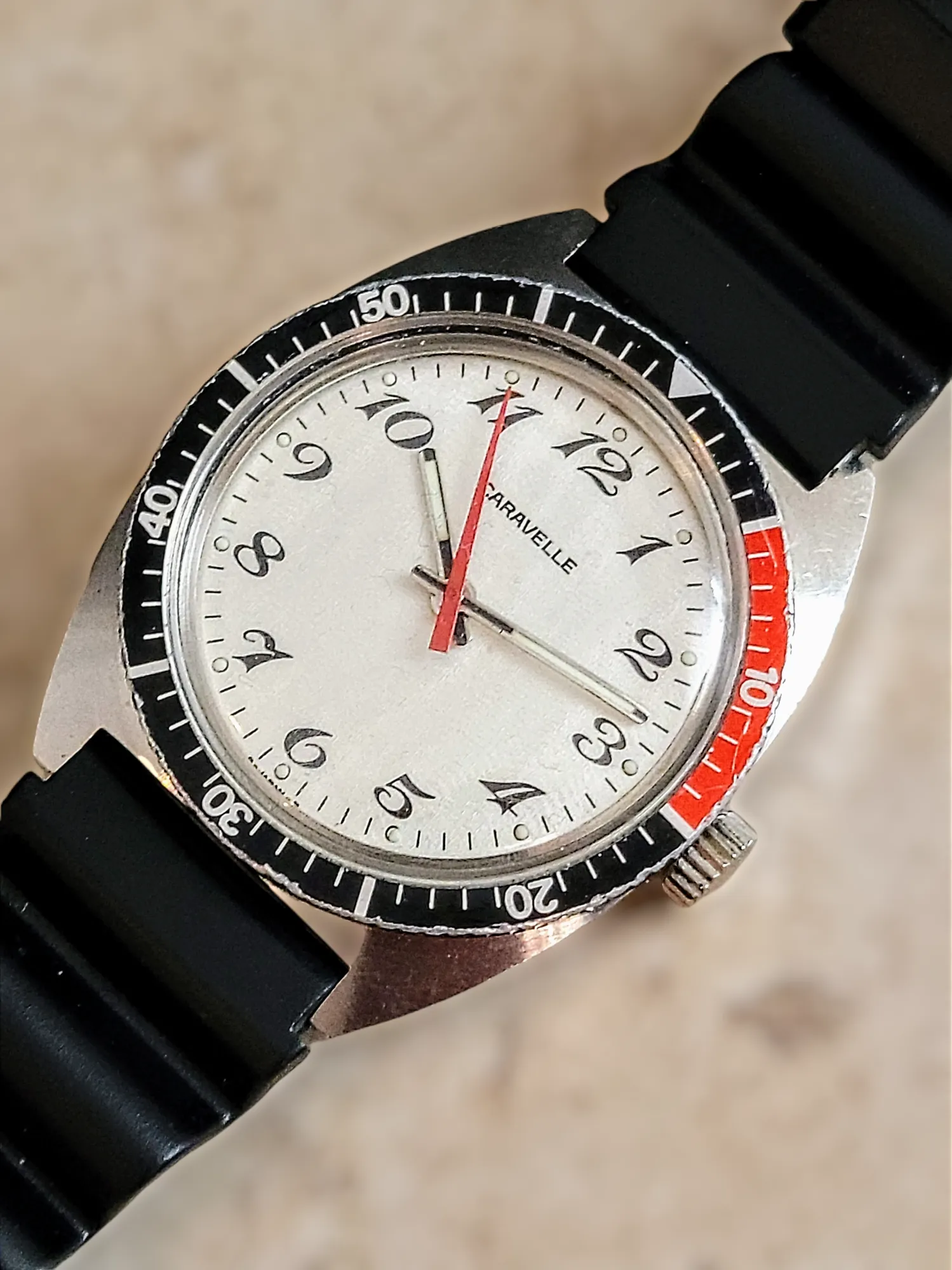 1977 CARAVELLE By Bulova Diver Watch Pepsi Bezel - All S. Steel