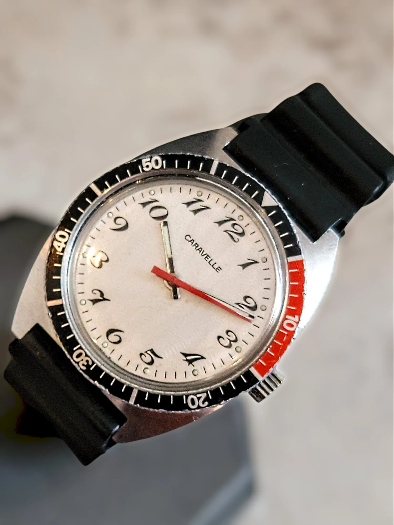 1977 CARAVELLE By Bulova Diver Watch Pepsi Bezel - All S. Steel