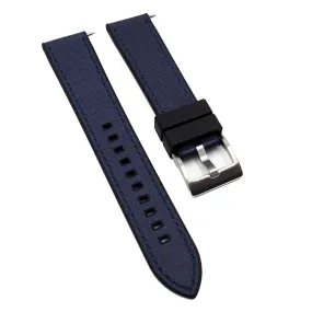 20mm, 22mm Hybrid Deep Blue Saffiano Leather FKM Rubber Watch Strap, Quick Release Spring Bars