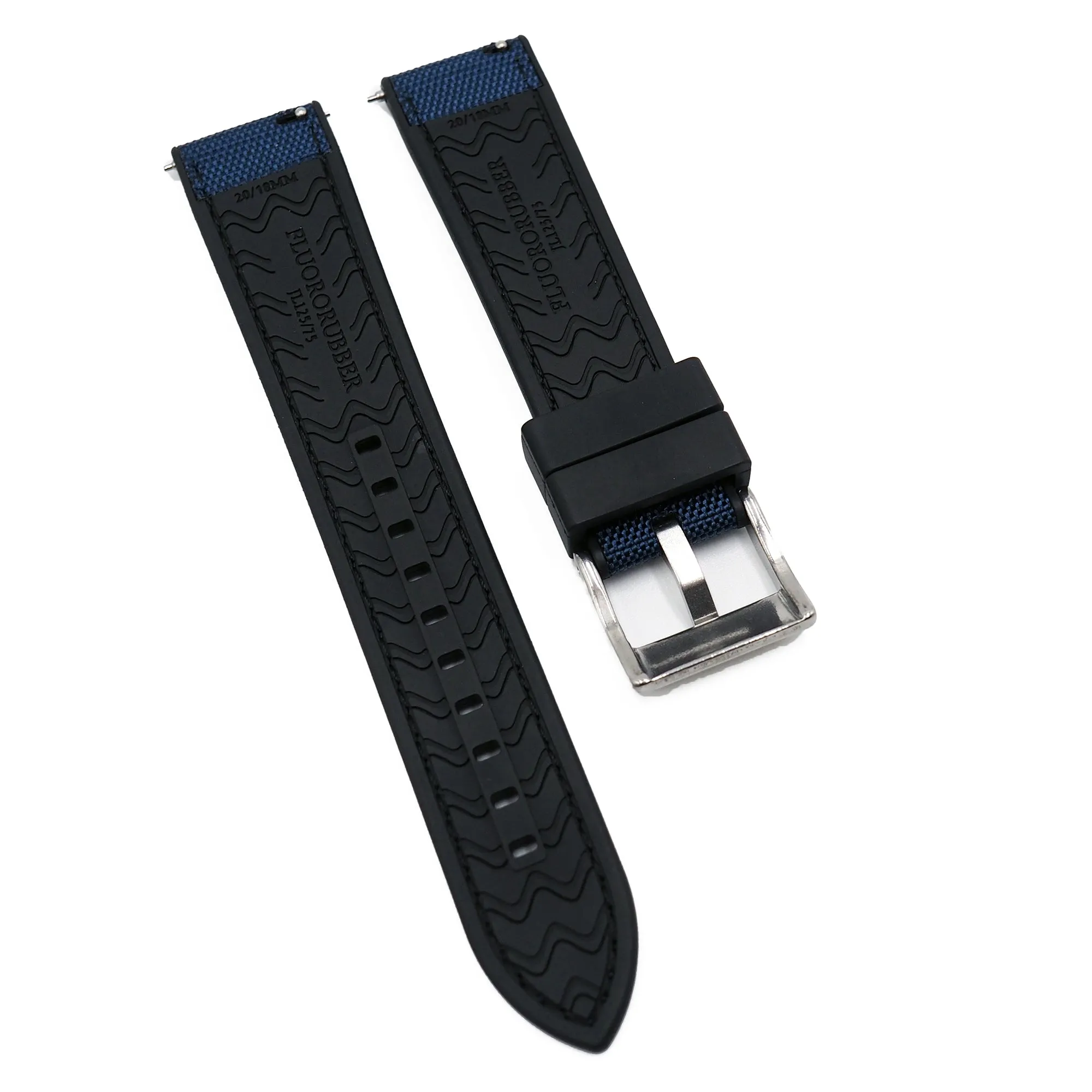 20mm, 22mm Hybrid Ultramarine Blue Nylon FKM Rubber Watch Strap, Quick Release Spring Bars