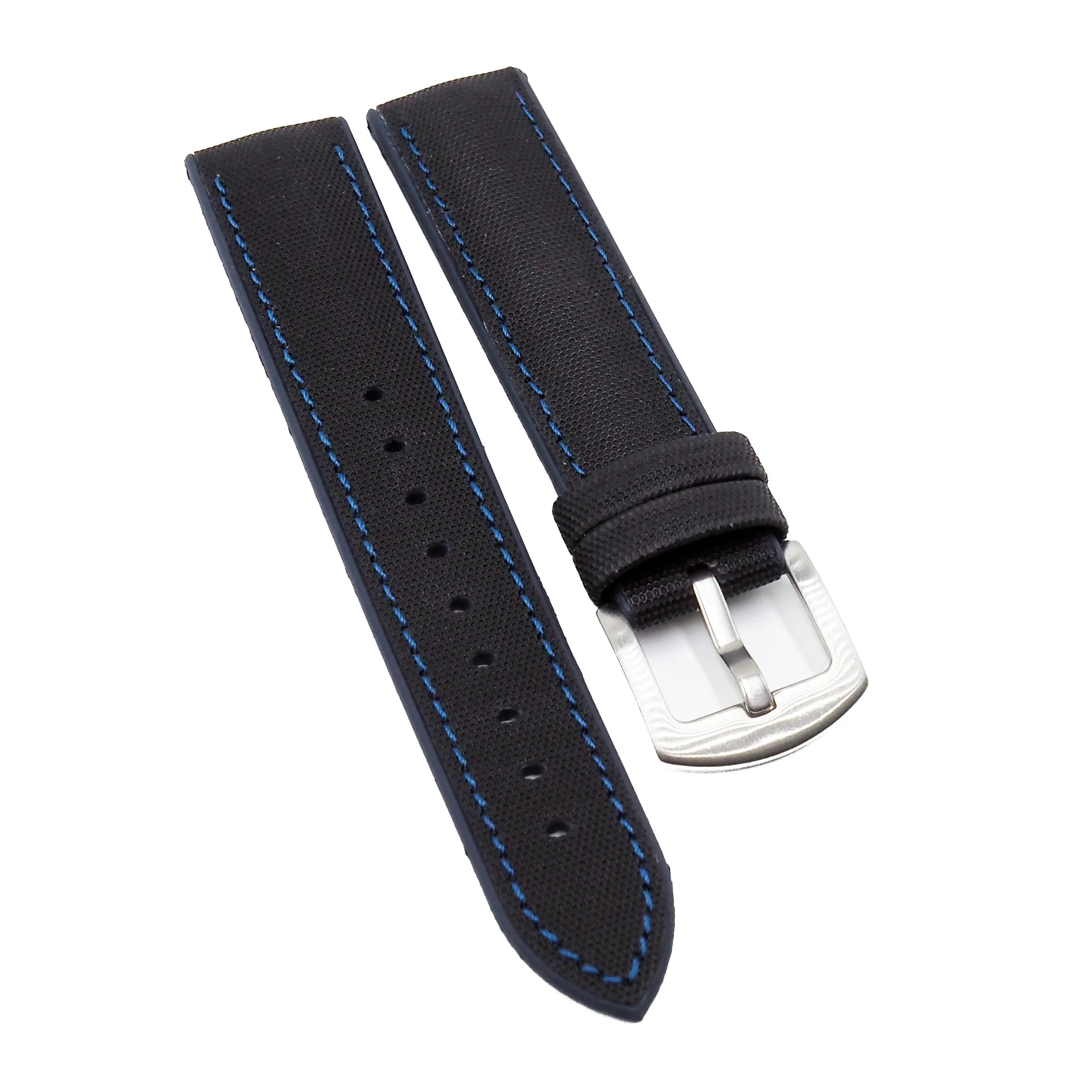 20mm Hybrid Black Nylon Blue Rubber Watch Strap
