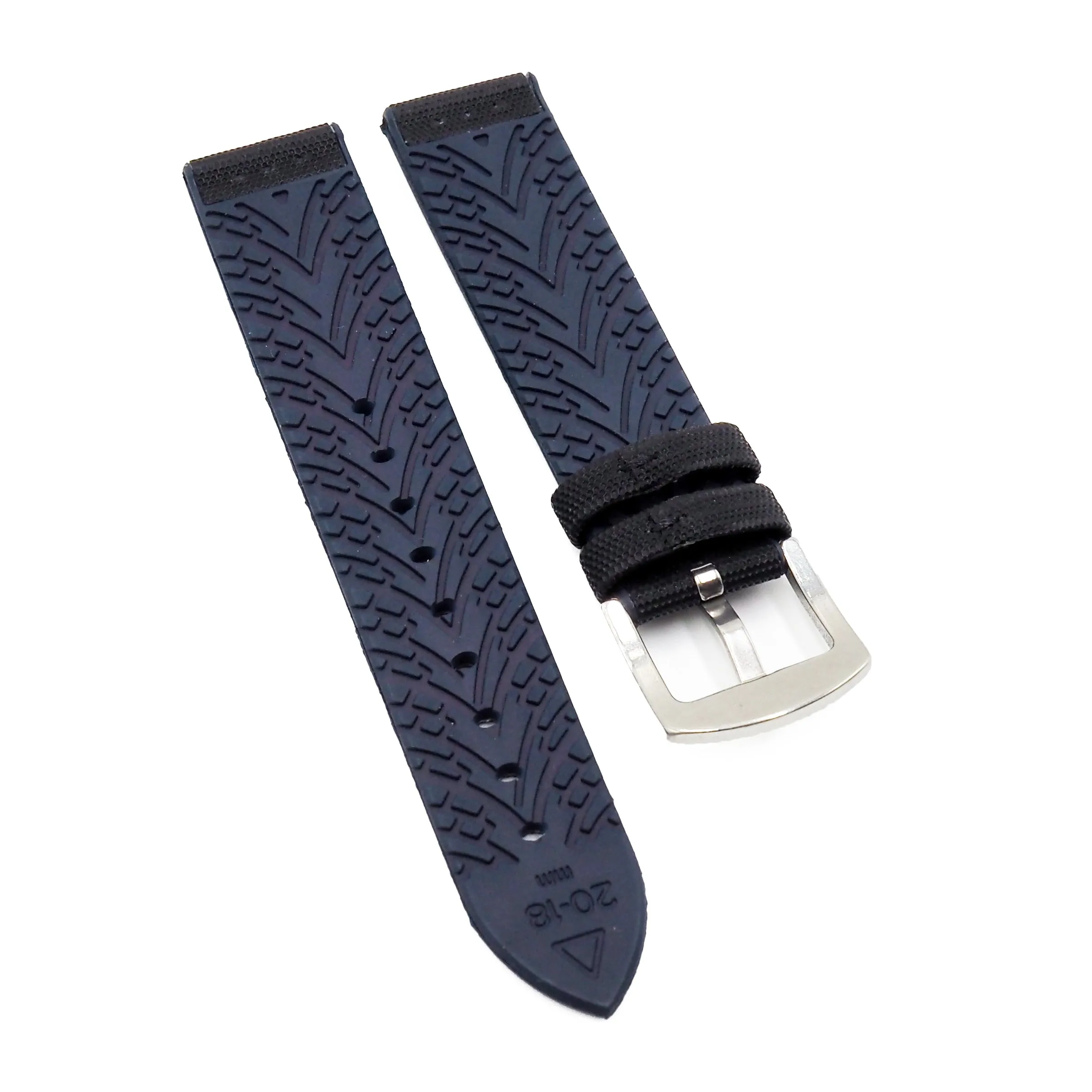 20mm Hybrid Black Nylon Blue Rubber Watch Strap