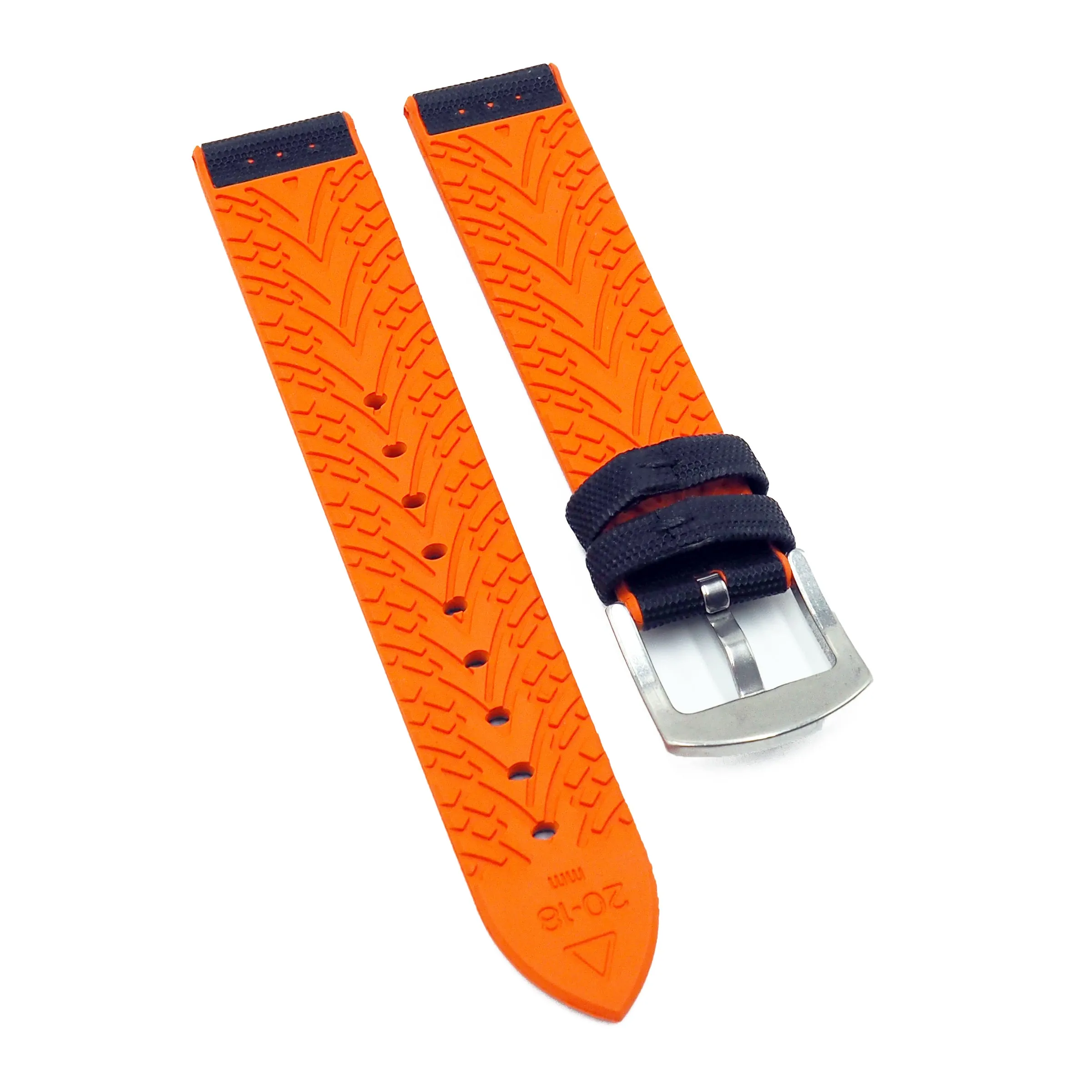 20mm Hybrid Black Nylon Orange Rubber Watch Strap