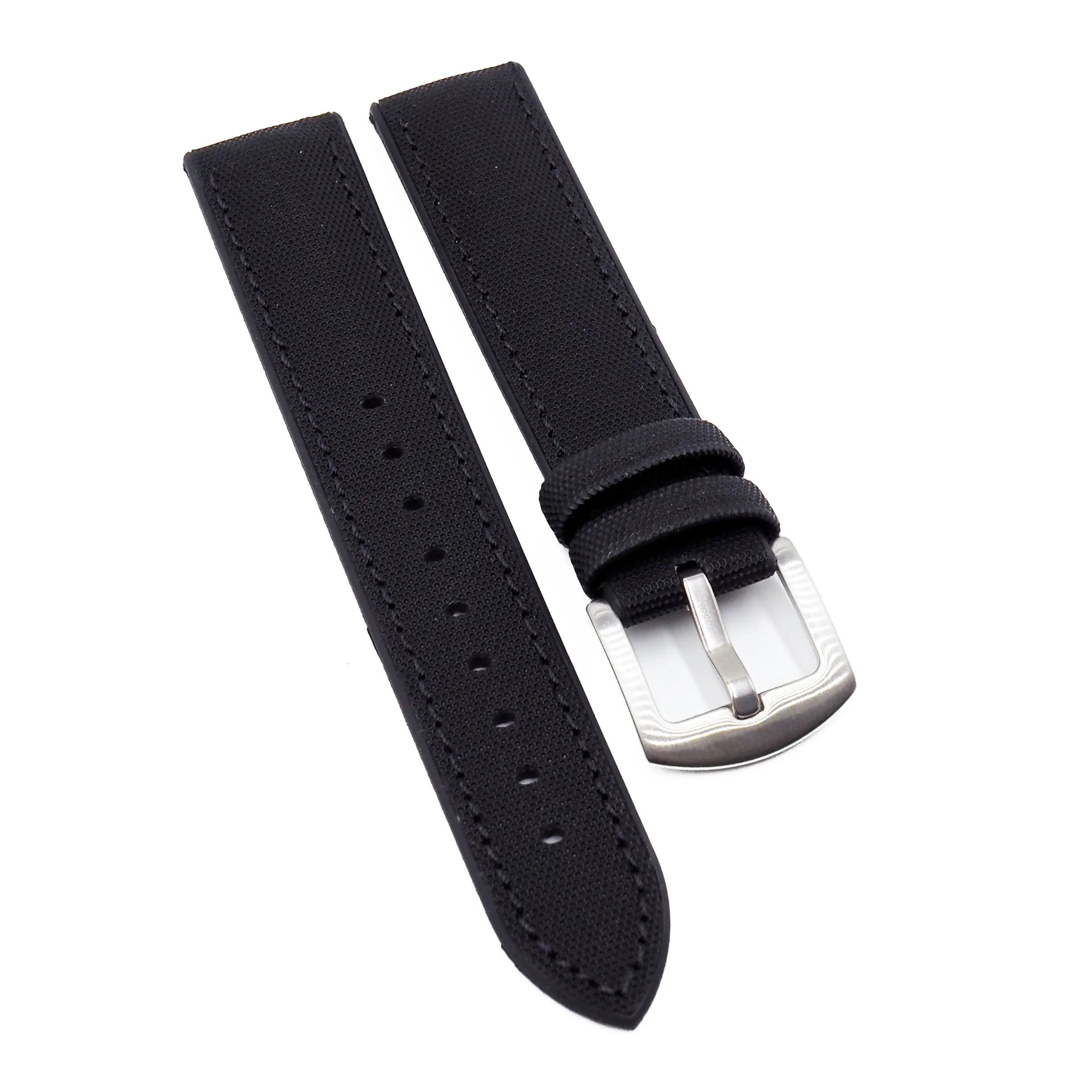 20mm Hybrid Black Nylon Rubber Watch Strap