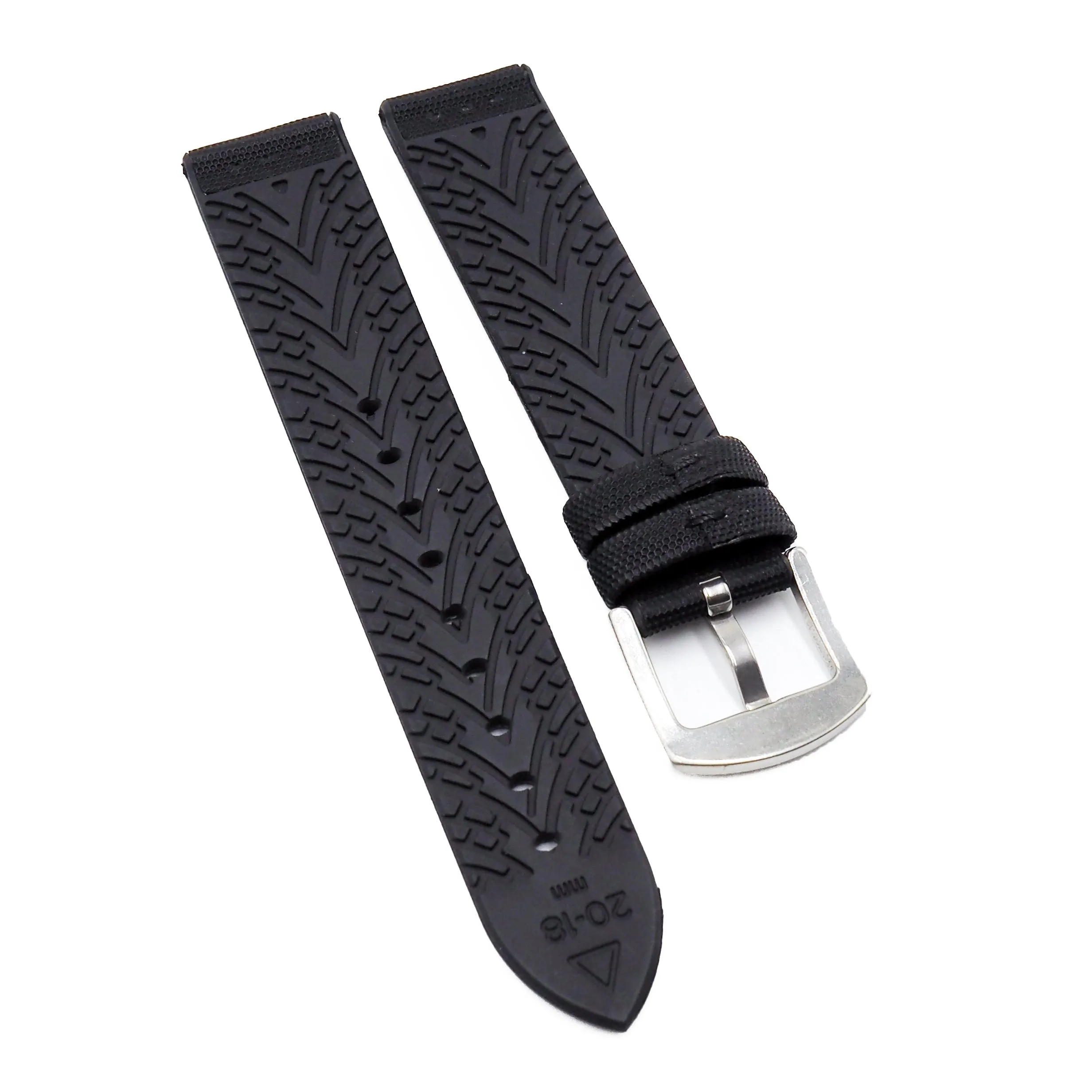 20mm Hybrid Black Nylon Rubber Watch Strap