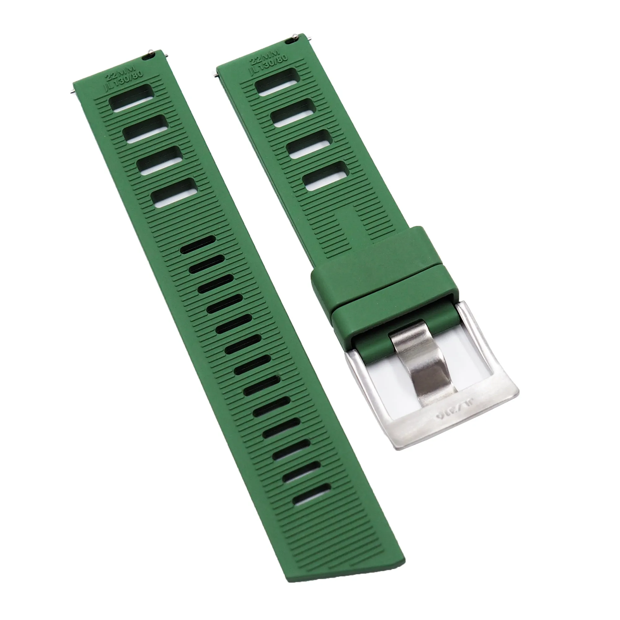 22mm Green FKM Rubber Dive Watch Strap, Quick Release Spring Bars