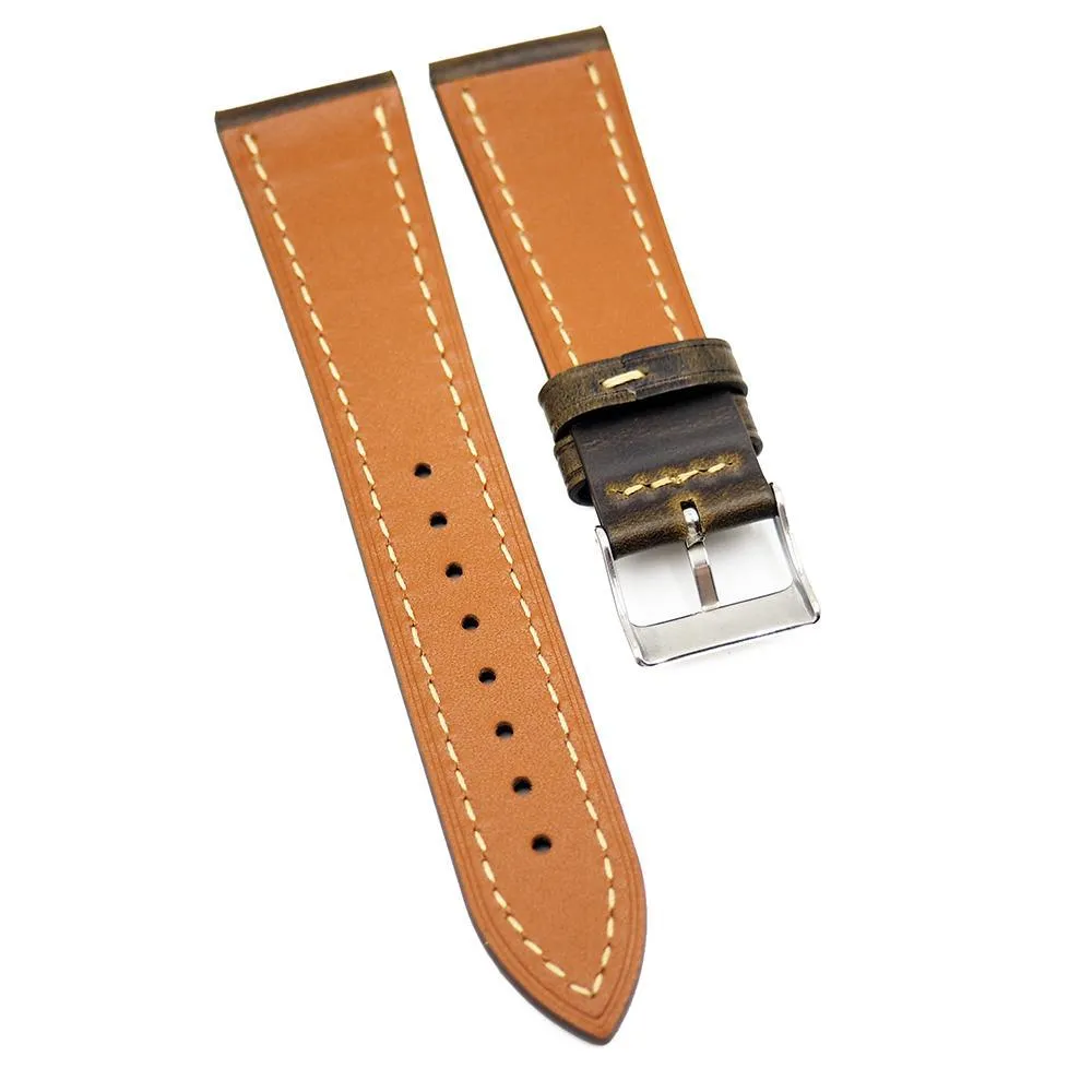 22mm Green Waxed Calf Leather Watch Strap