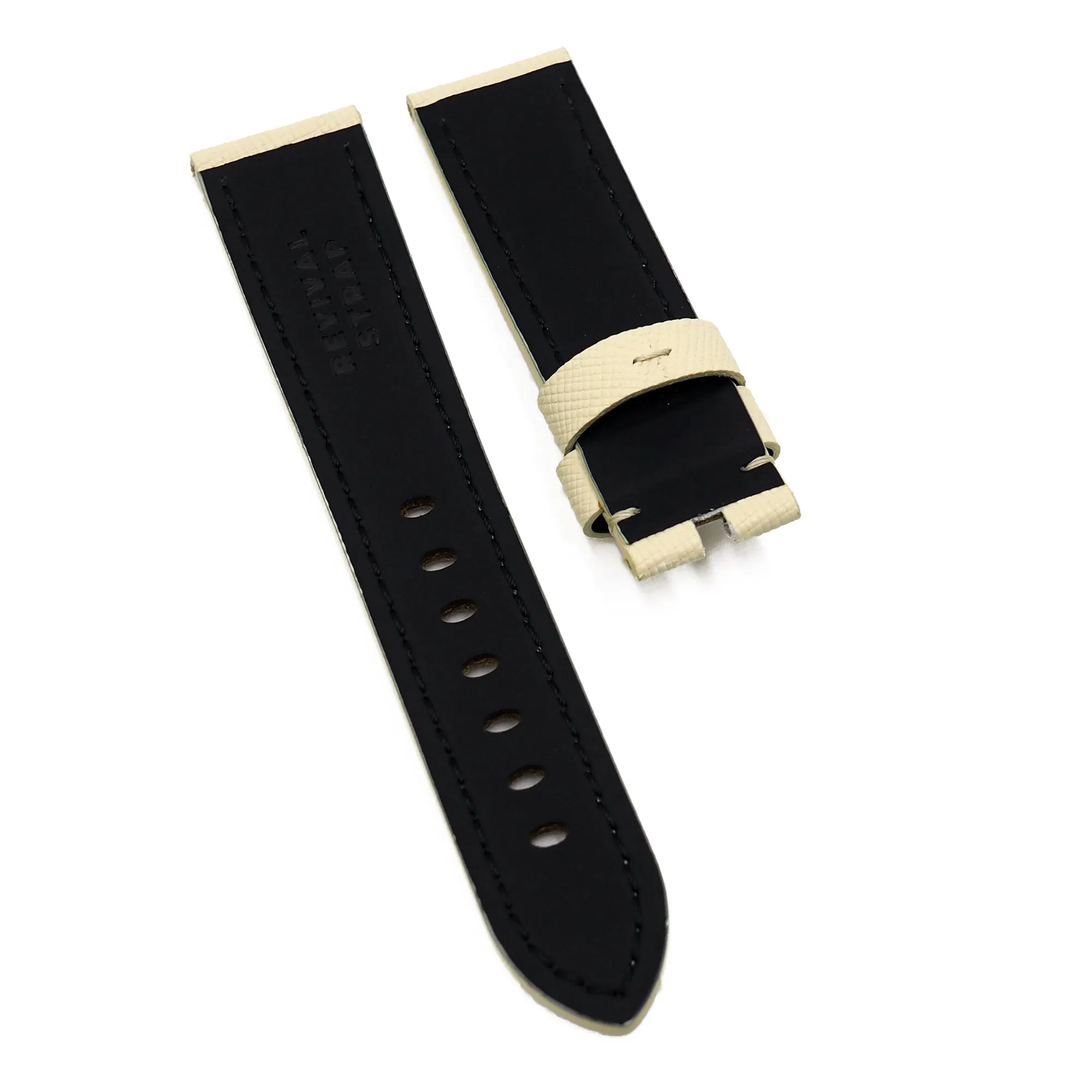 22mm Milkshake White Saffiano Leather Watch Strap For Panerai, Non-Padded