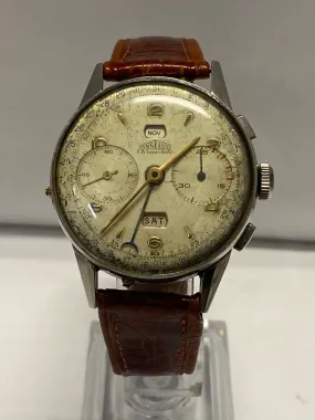 ANGELUS  Jumbo Chronograph Vintage 1940's  Date & Month Watch - $20K APR w/ COA!