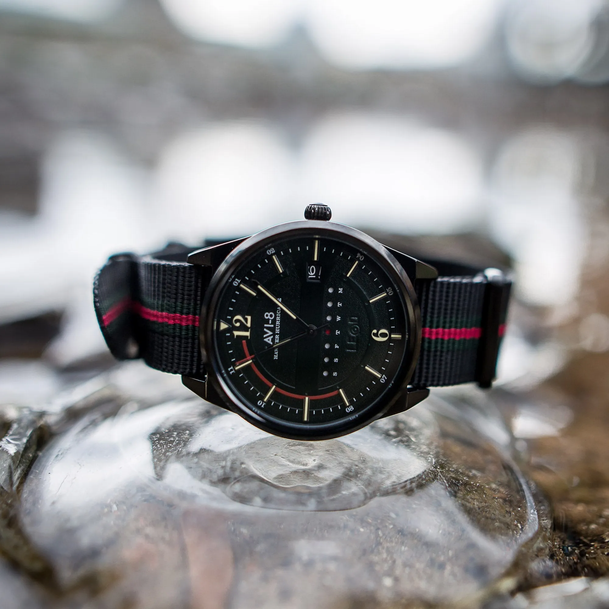 AVI-8 Hawker Hurricane Wingman Japanese Quartz Flag Black Men's Watch AV-4044-03