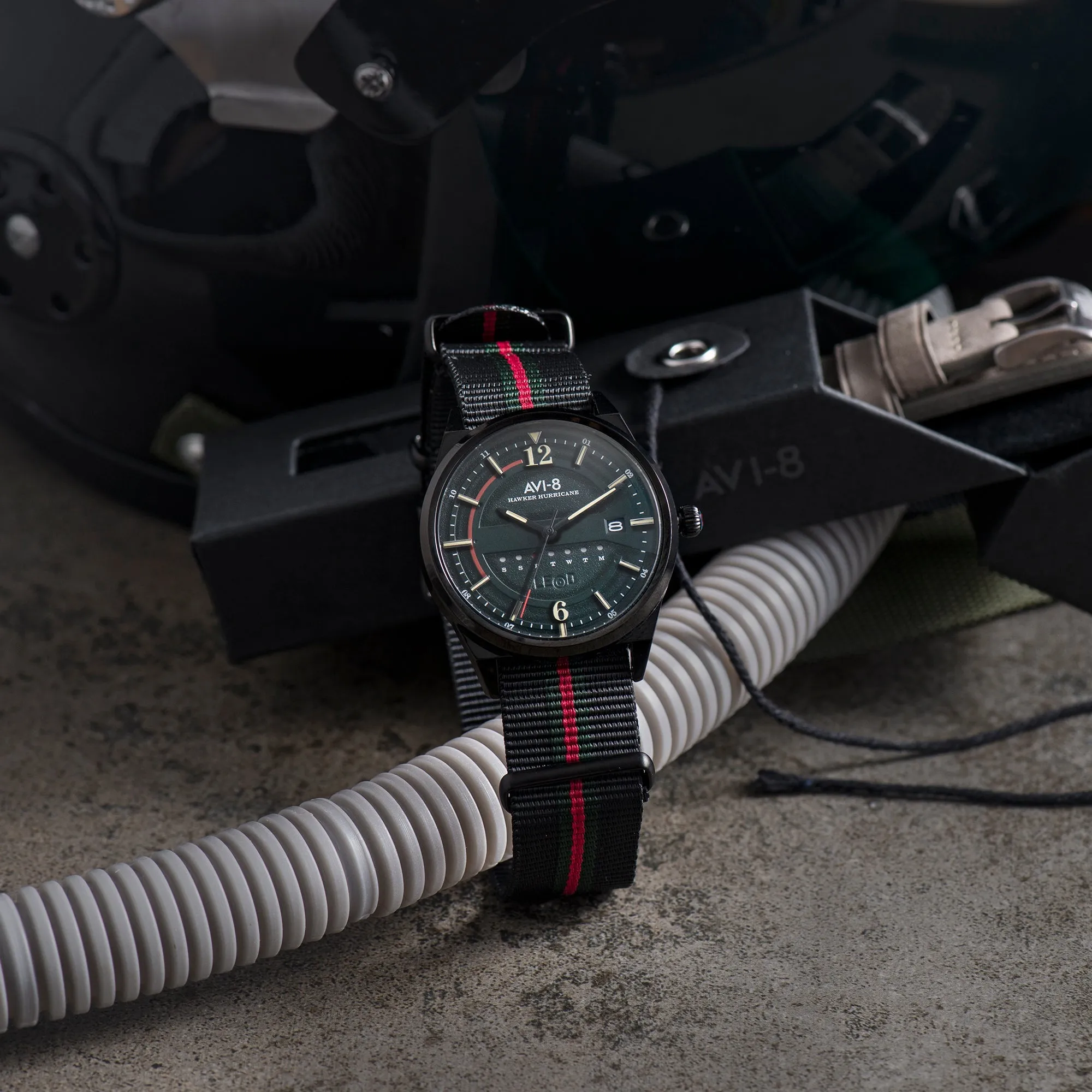 AVI-8 Hawker Hurricane Wingman Japanese Quartz Flag Black Men's Watch AV-4044-03