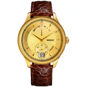 Berny 18K Gold Men Watches Swiss Movement Quartz Wristwatch Day Date Calendar Luxury Business Style Wateproof Relogio Masculino