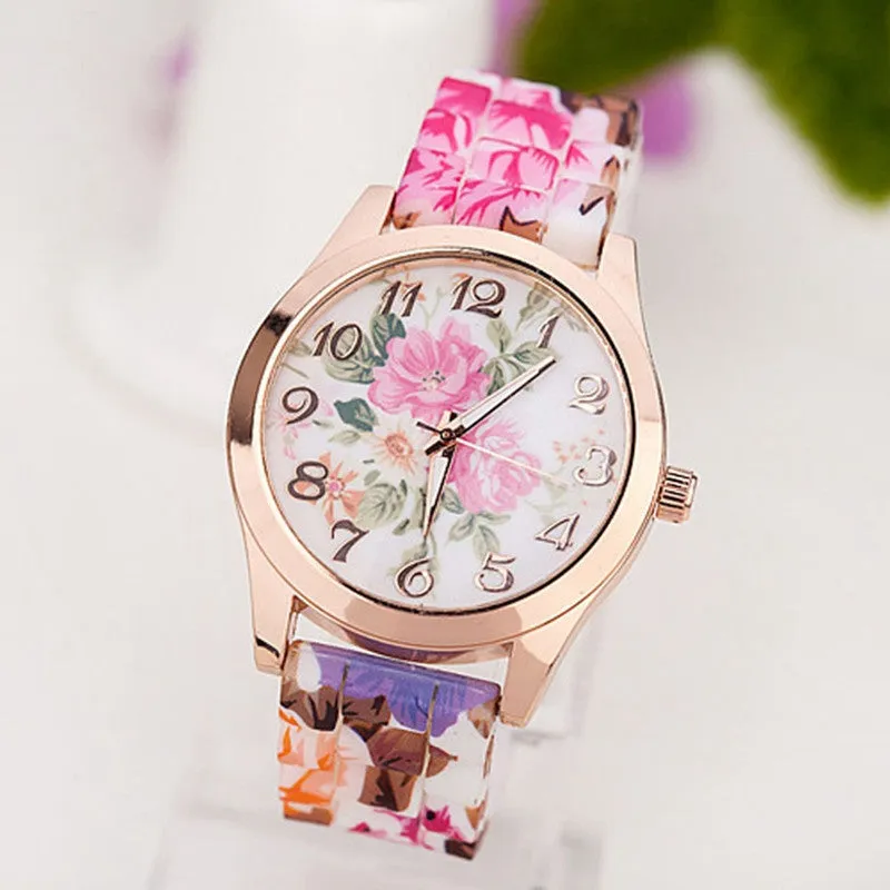 Big Sale On Fashion Women Watches Reloj Rose Flower Print