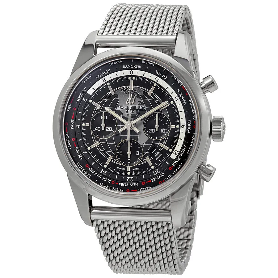 Breitling Transocean Chronograph Unitime World Time Automatic Chronometer Black Dial Men's Watch AB0510U4/BE84-152A
