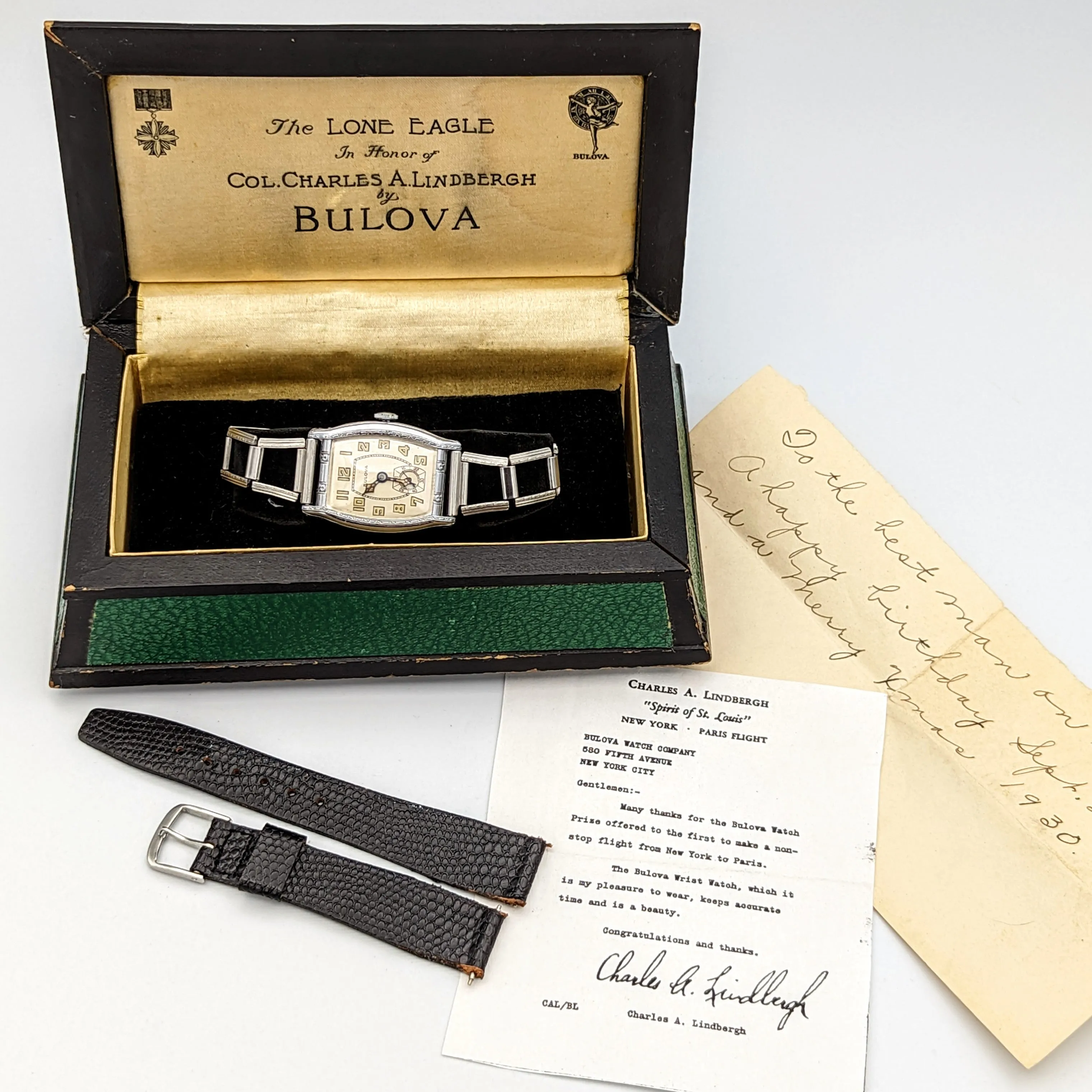 BULOVA 1930 Lone Eagle Watch “In Honor of Col. Charles A. Lindbergh” Wristwatch Original BOX!
