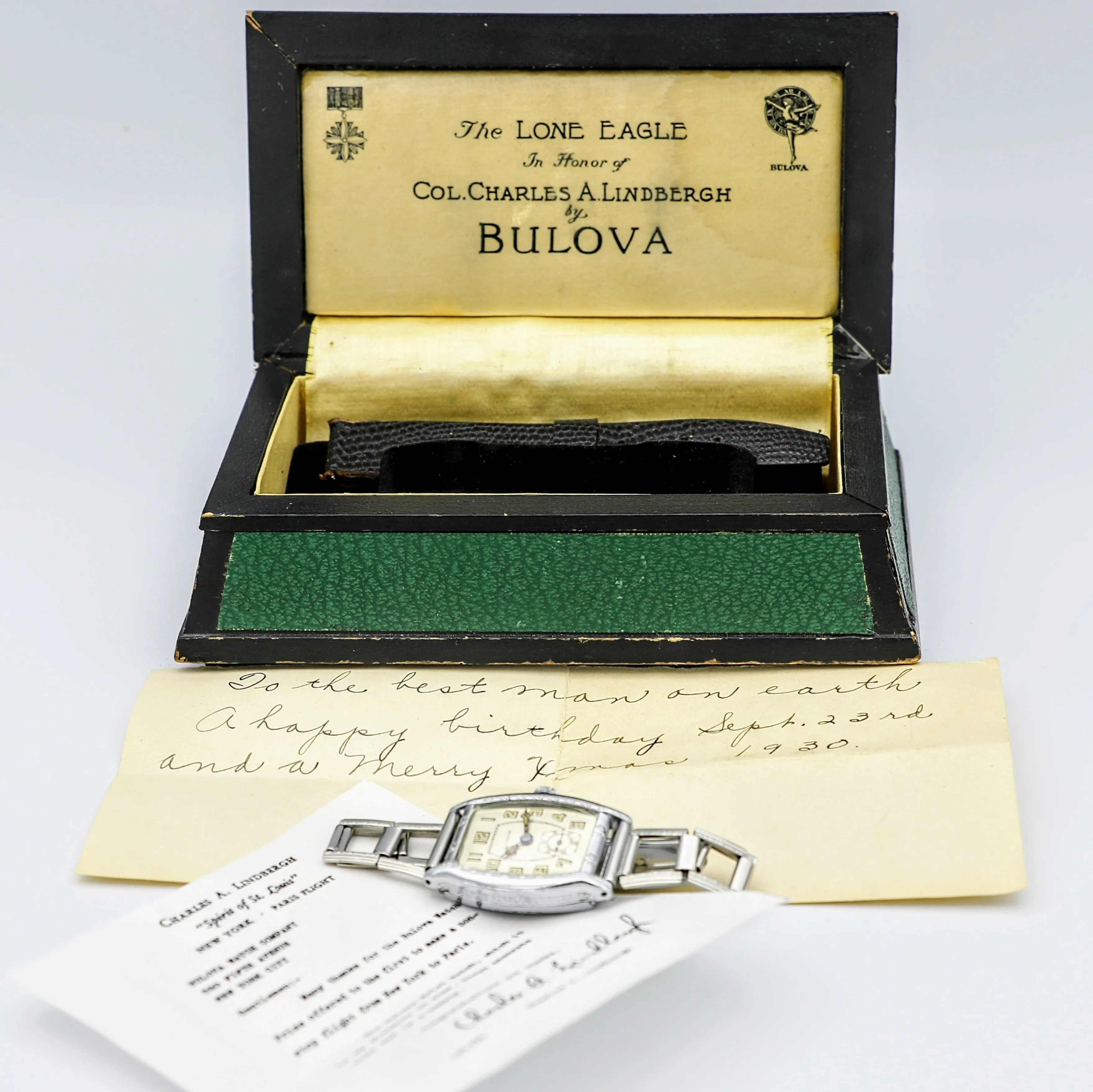 BULOVA 1930 Lone Eagle Watch “In Honor of Col. Charles A. Lindbergh” Wristwatch Original BOX!