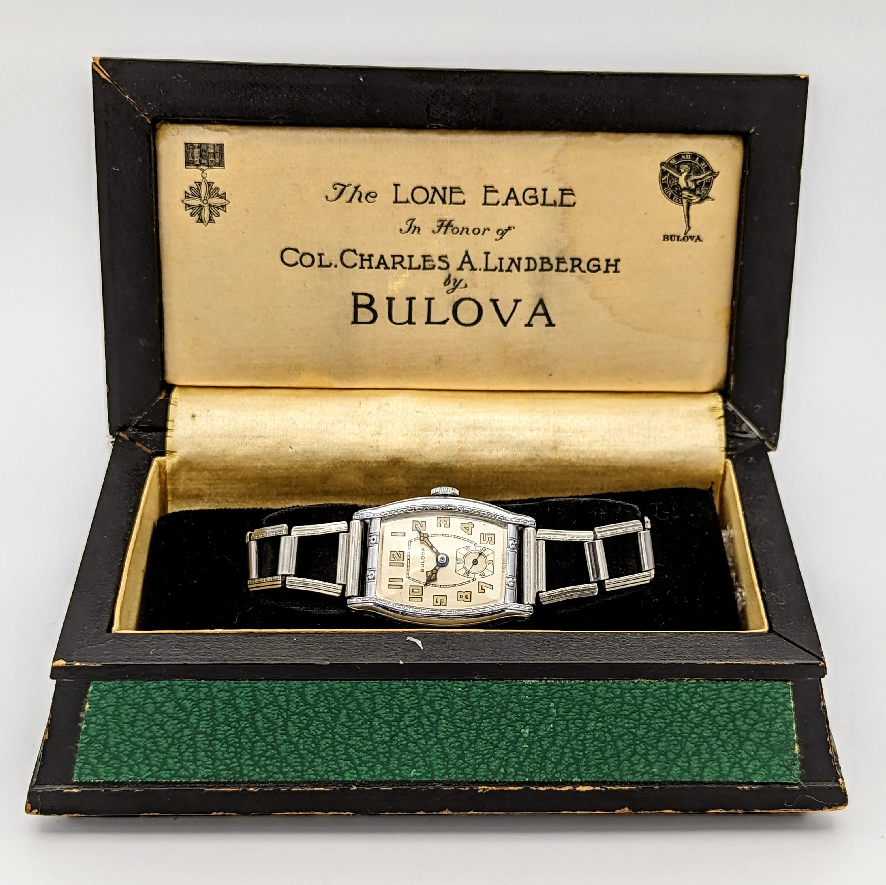 BULOVA 1930 Lone Eagle Watch “In Honor of Col. Charles A. Lindbergh” Wristwatch Original BOX!
