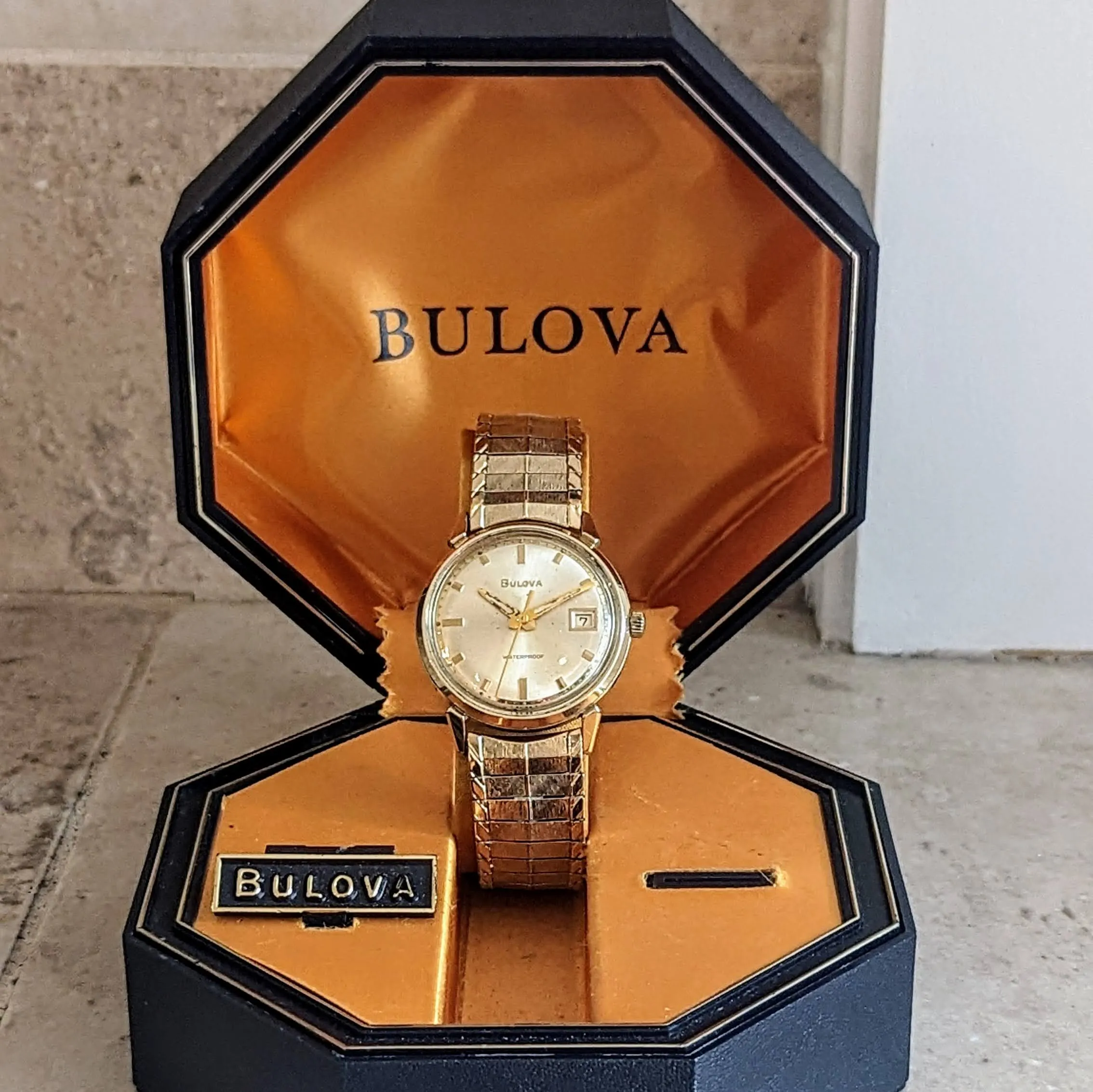 BULOVA 1968 President “B” Watch Date Indicator 10K GF Wristwatch - In BOX!