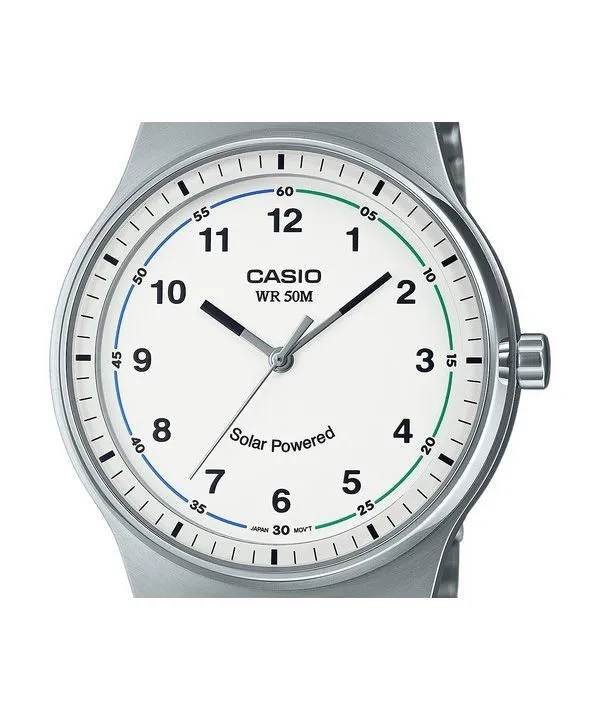 Casio Standard Analog Stainless Steel White Dial Solar MTP-RS105D-7BV Mens Watch