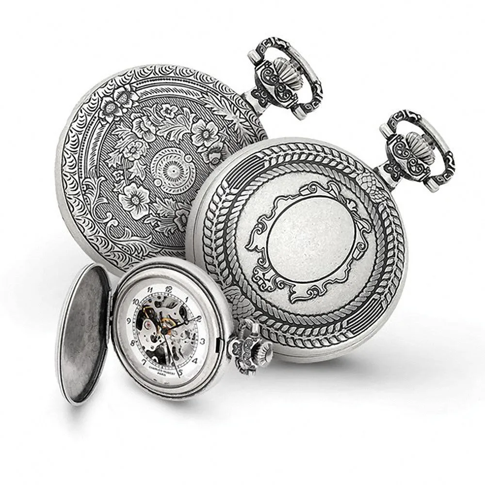 Charles Hubert Paris: Antique Design Chrome Finish Brass Pocket Watch 3920