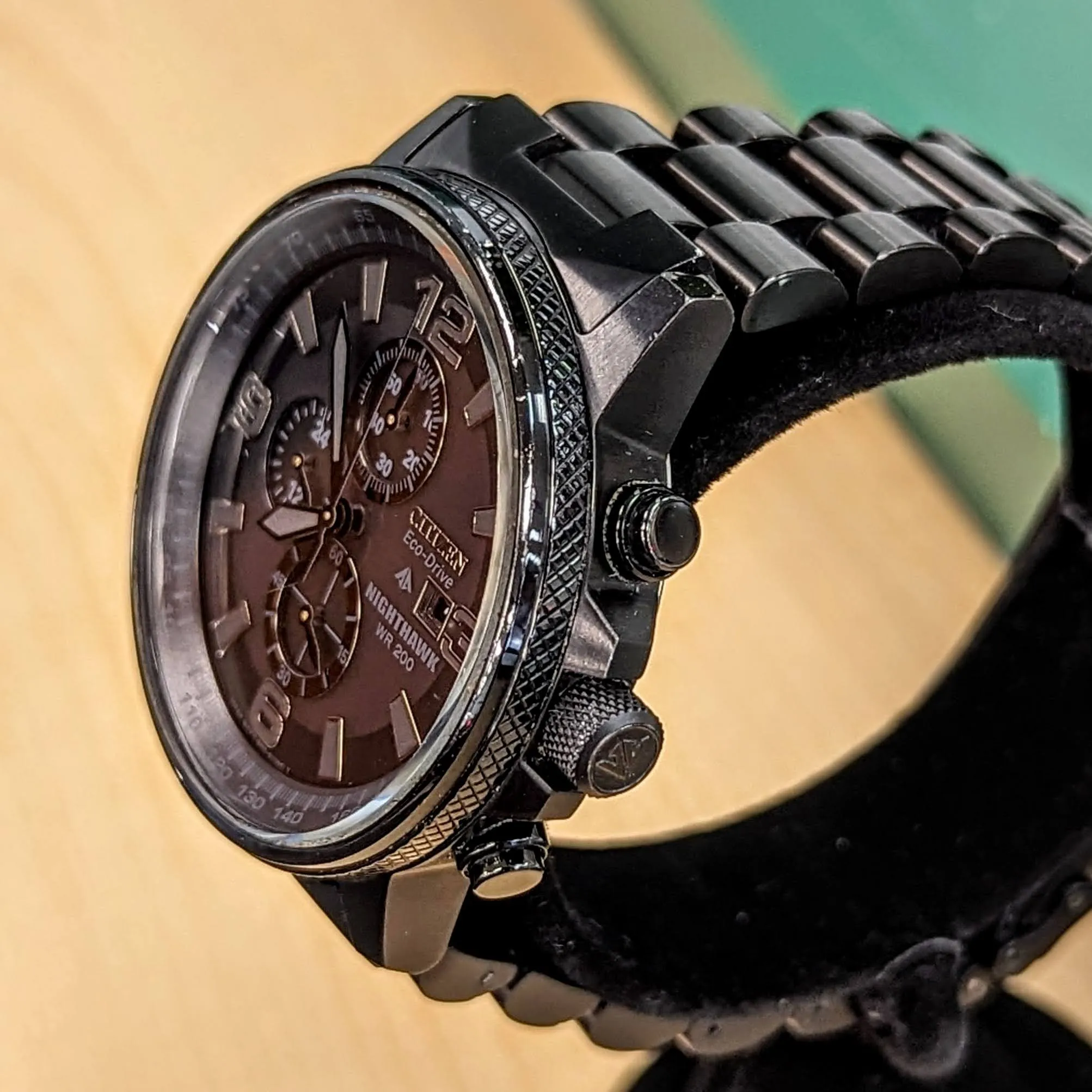 CITIZEN Nighthawk Eco-Drive Chronograph Watch Date Indicator WR 200 Wristwatch Ref. B612-S078245