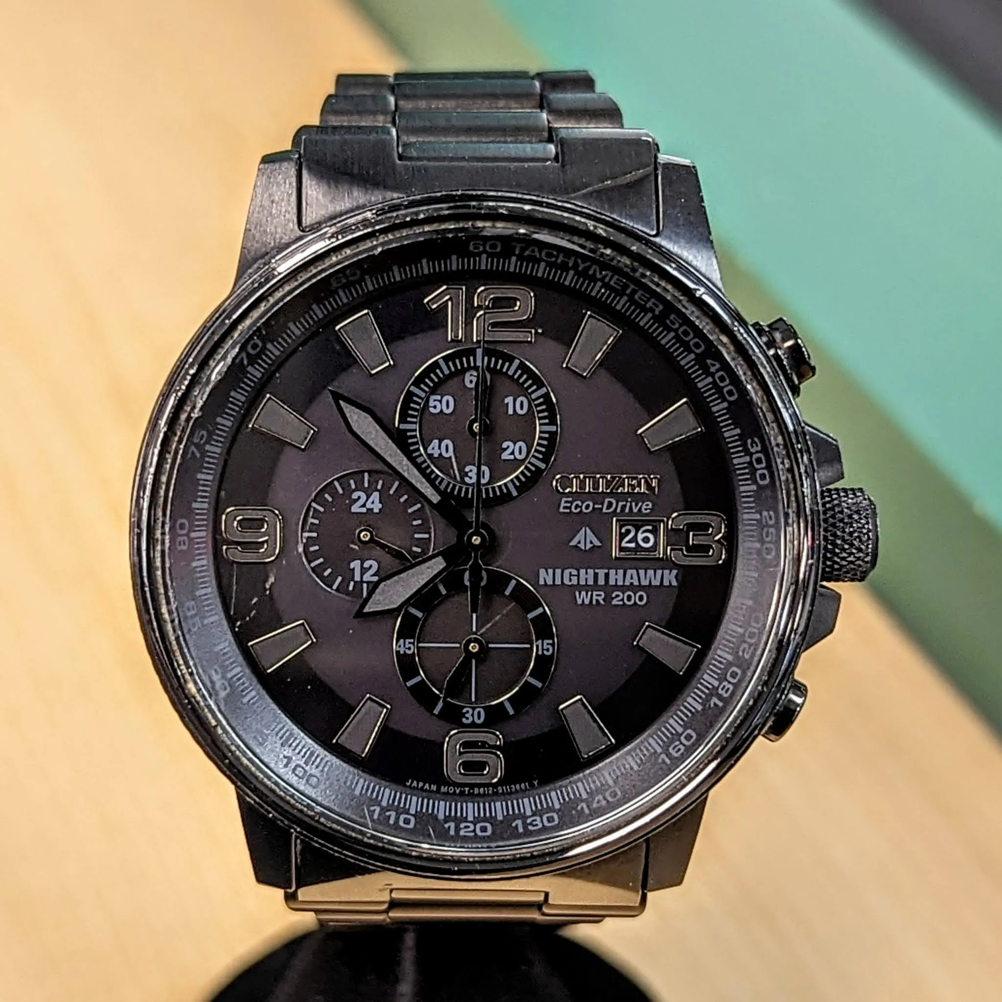 CITIZEN Nighthawk Eco-Drive Chronograph Watch Date Indicator WR 200 Wristwatch Ref. B612-S078245