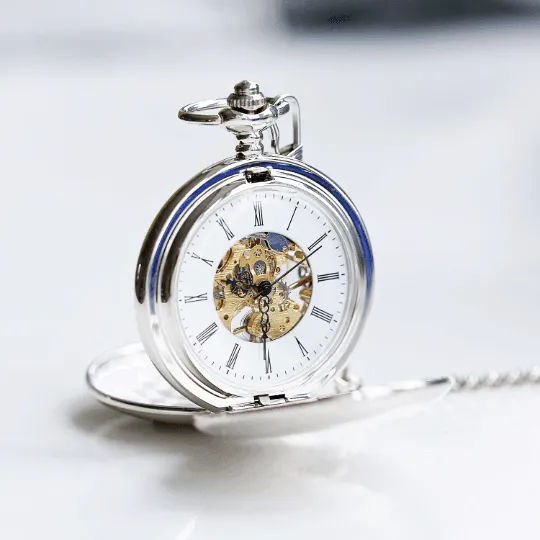 Dual Opening Skeleton Pocket Watches For Sale