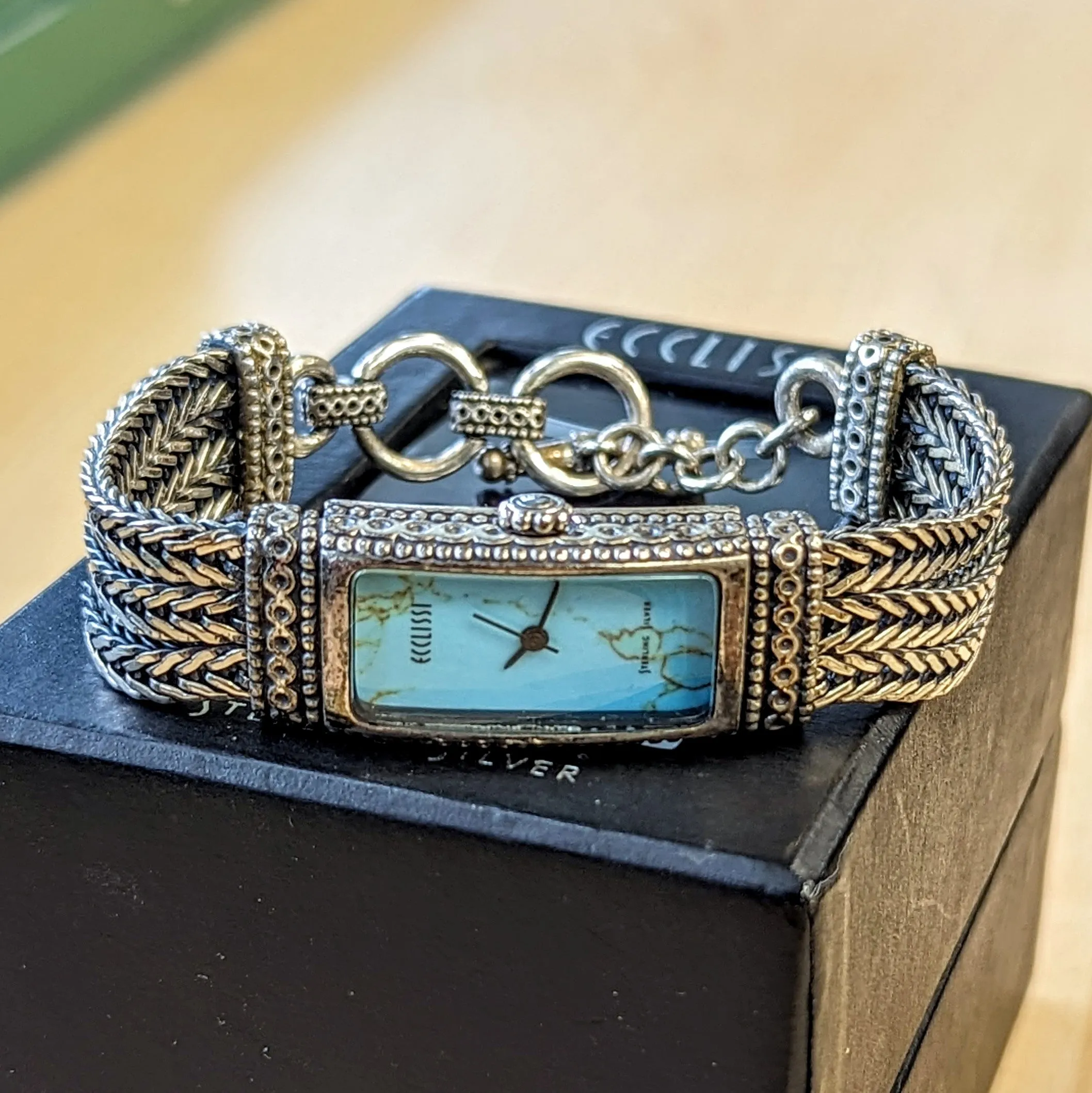 ECCLISSI Sterling Silver Ladies Watch Turquoise Dial Quartz Wristwatch -  ALL Original!