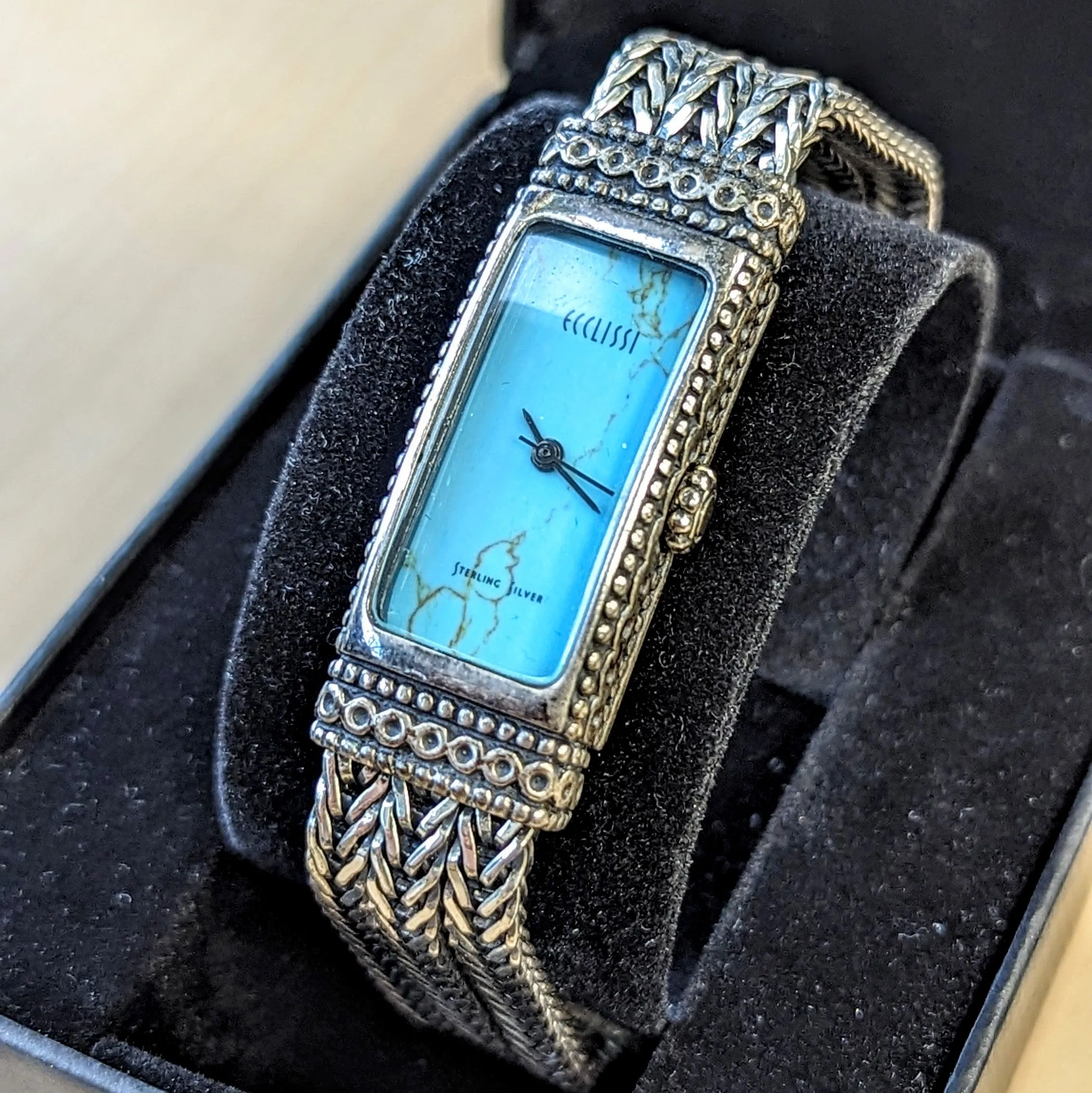ECCLISSI Sterling Silver Ladies Watch Turquoise Dial Quartz Wristwatch -  ALL Original!
