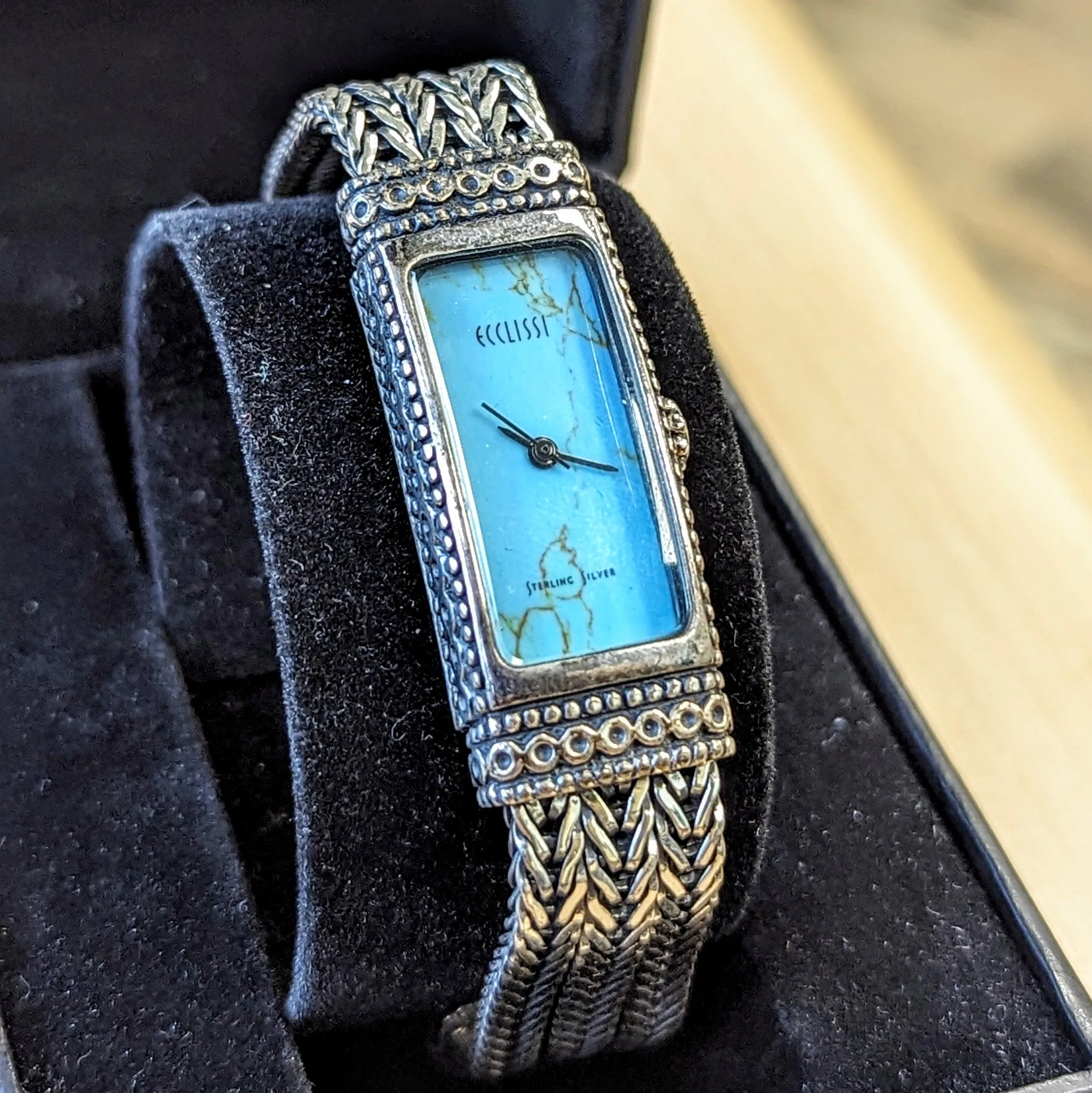 ECCLISSI Sterling Silver Ladies Watch Turquoise Dial Quartz Wristwatch -  ALL Original!
