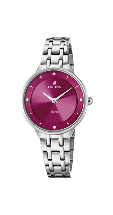 Festina Quartz 50M WR Dark Pink Dial Stainless Steel Case & Bracelelt