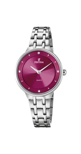 Festina Quartz 50M WR Dark Pink Dial Stainless Steel Case & Bracelelt