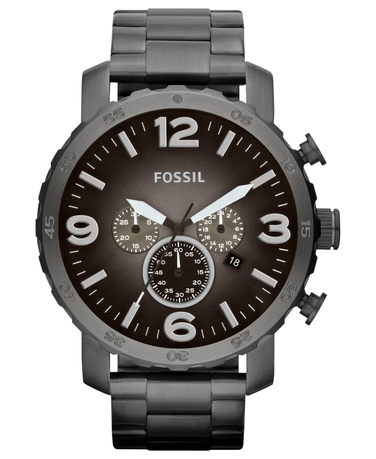 Fossil 0033-JR1437 Chronograph Nate Smoke Tone Stainless Steel Bracelet 50mm Men Watches lexor Miami