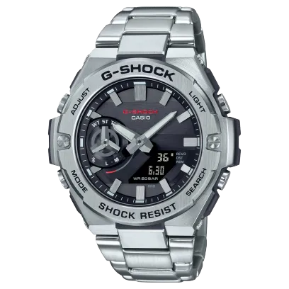 G-Shock, Solar powered Smartphone Link, Black Dial Silver Metal Band Watch for Men, GST-B500D-1ADR