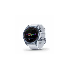 Garmin Fenix 7 Sapphire Solar Smart Watch Touchscreen - Mineral Blue DLC Titanium with Whitestone Band