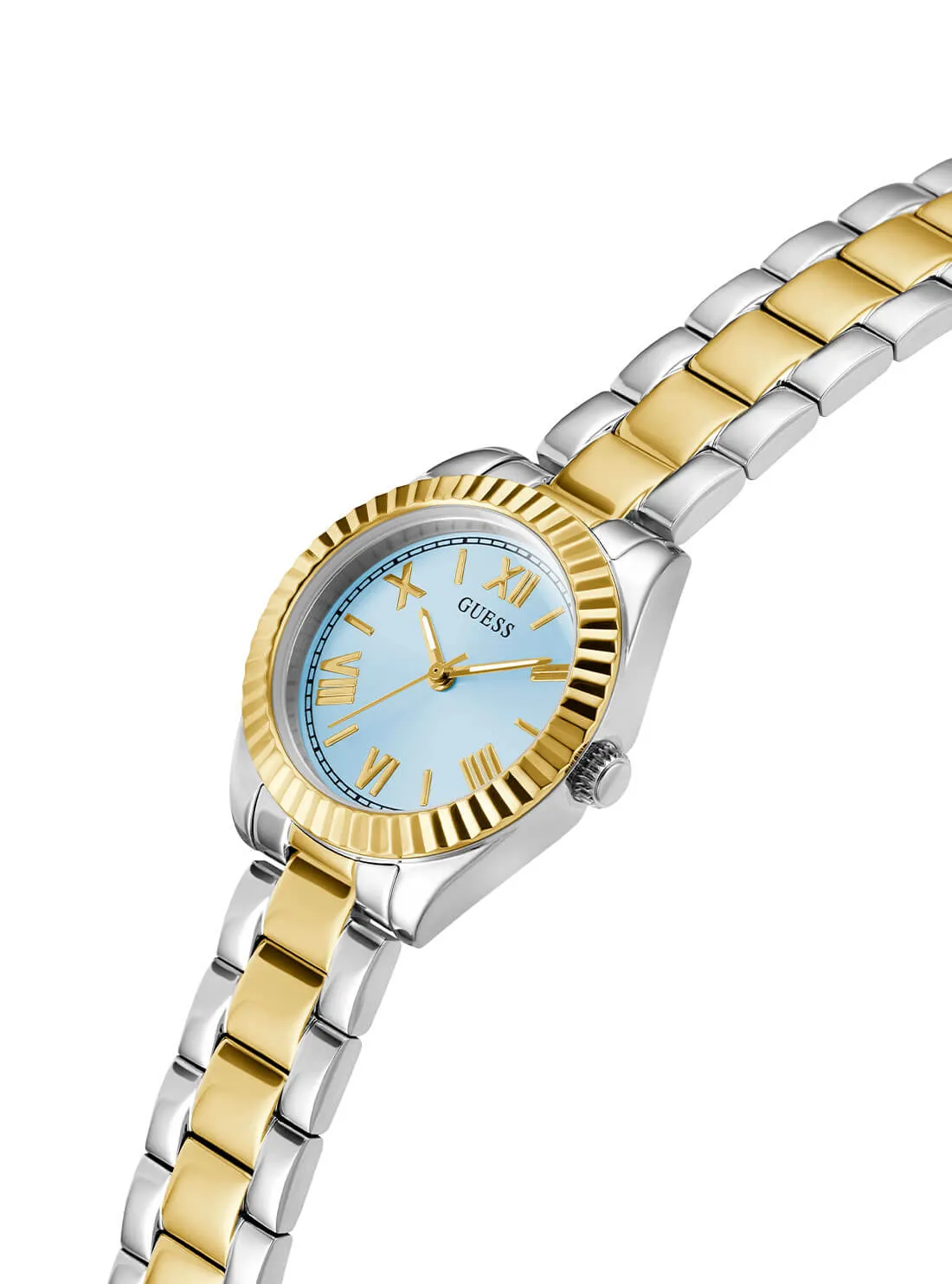 Gold and Silver Mini Luna Blue Dial Vintage Link Watch