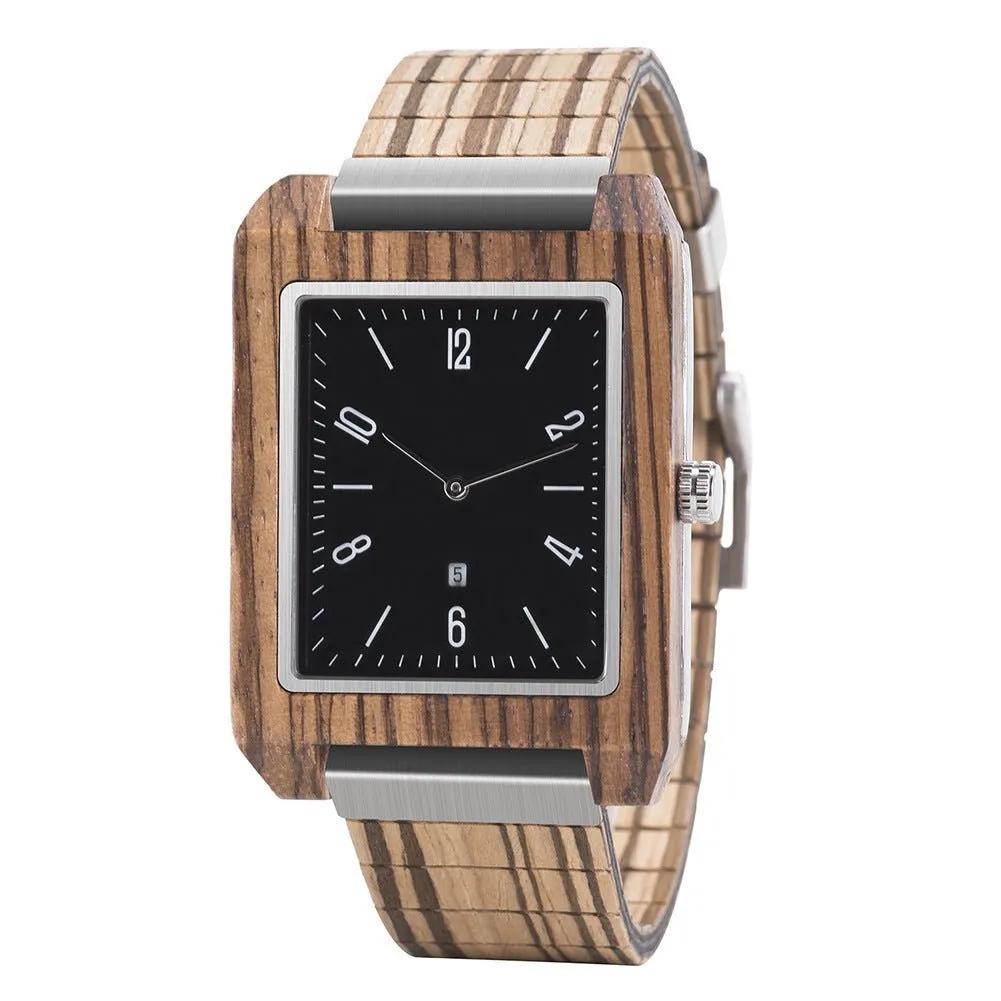 Handmade Men's Rectangular Wooden Quartz Watch