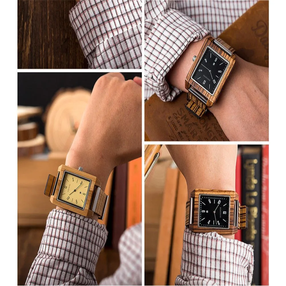 Handmade Men's Rectangular Wooden Quartz Watch