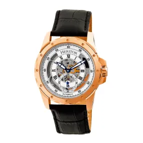 Heritor Automatic Armstrong Skeleton Leather-Band Watch - Rose Gold/Silver